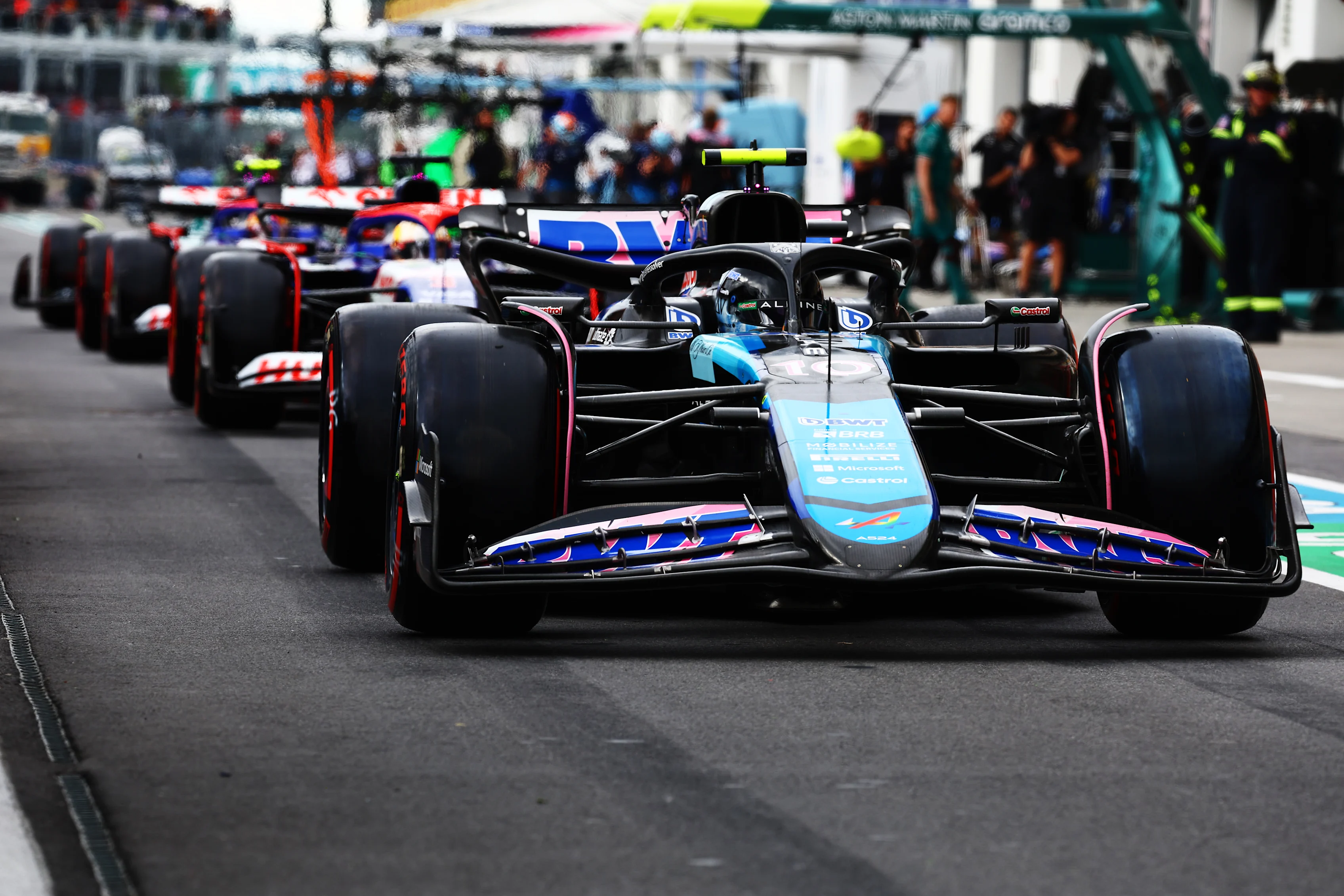 MONTREAL, QUEBEC - JUNE 08: Pierre Gasly of France driving the (10) Alpine F1 A524 Renault lines up in the Pitlane during qualifying ahead of the F1 Grand Prix of Canada at Circuit Gilles Villeneuve on June 08, 2024 in Montreal, Quebec. (Photo by Mark Thompson/Getty Images)