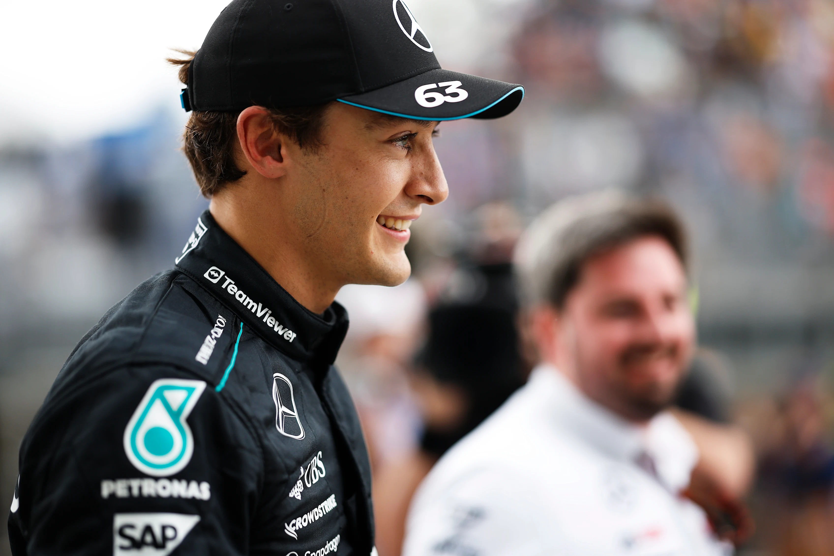 MONTREAL, QUEBEC - JUNE 08: Pole position qualifier George Russell of Great Britain and Mercedes in