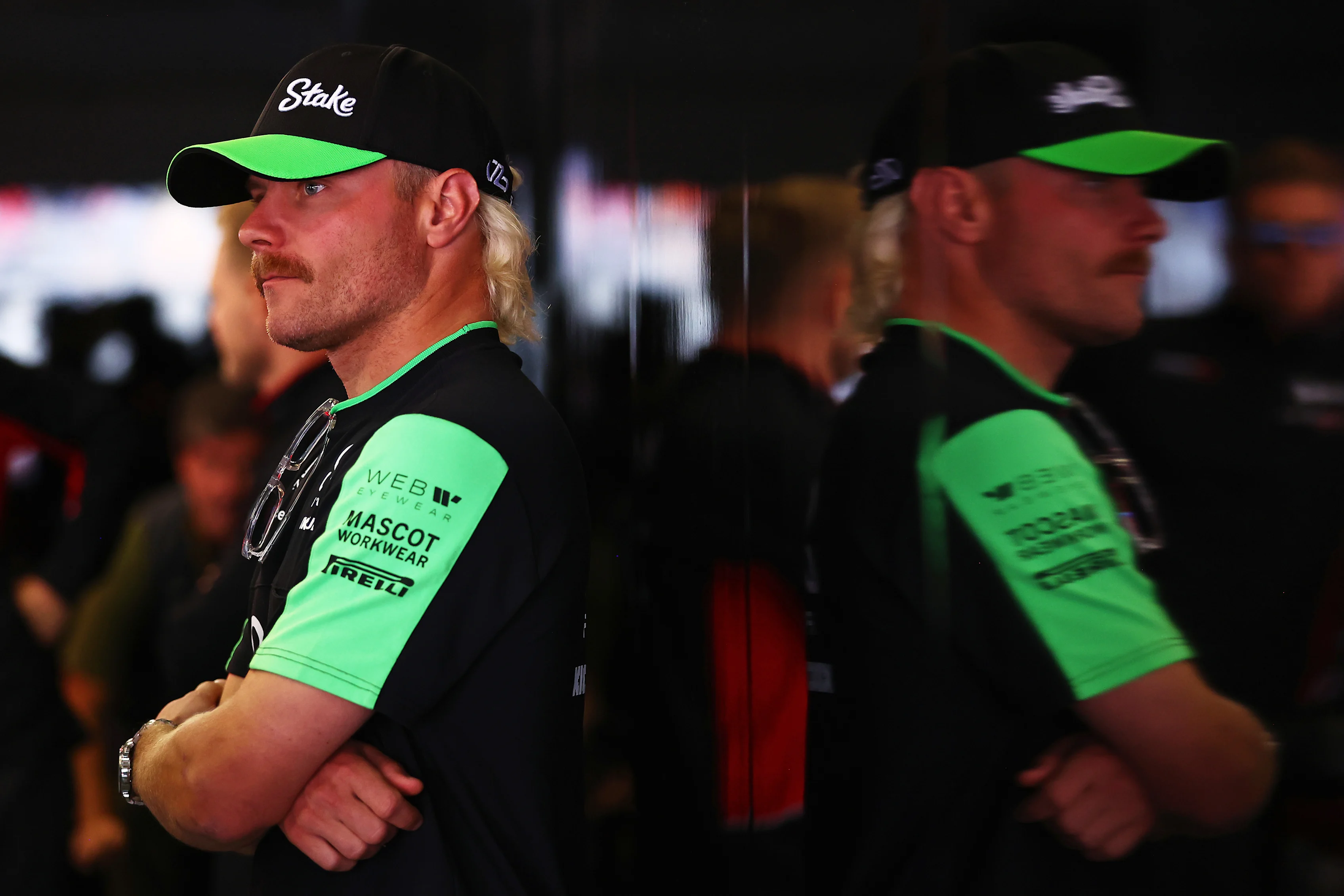 SHANGHAI, CHINA - APRIL 21: Valtteri Bottas of Finland and Stake F1 Team Kick Sauber looks on from the drivers parade prior to the F1 Grand Prix of China at Shanghai International Circuit on April 21, 2024 in Shanghai, China. (Photo by Bryn Lennon - Formula 1/Formula 1 via Getty Images)