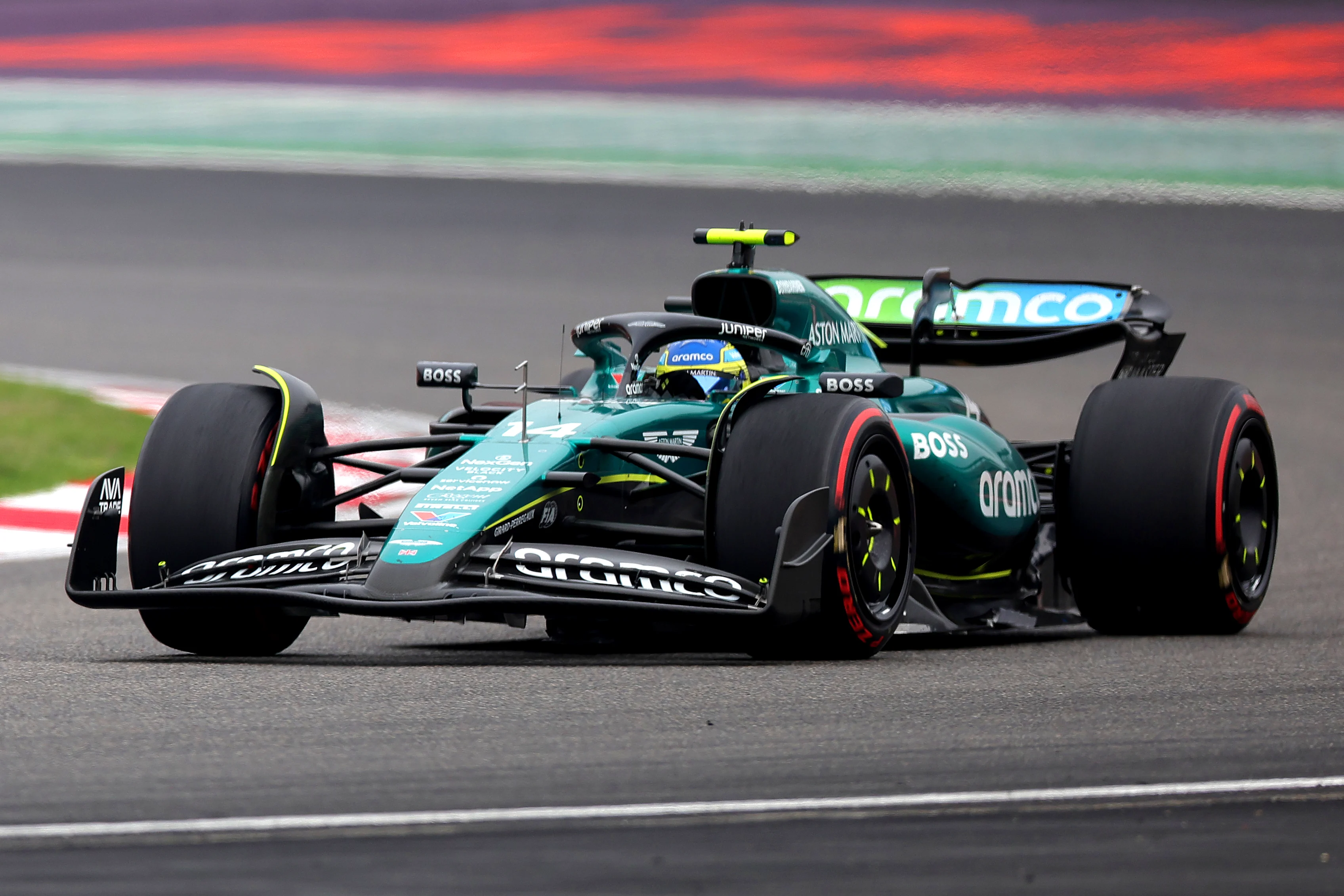 SHANGHAI, CHINA - APRIL 21: Fernando Alonso of Spain driving the (14) Aston Martin AMR24 Mercedes