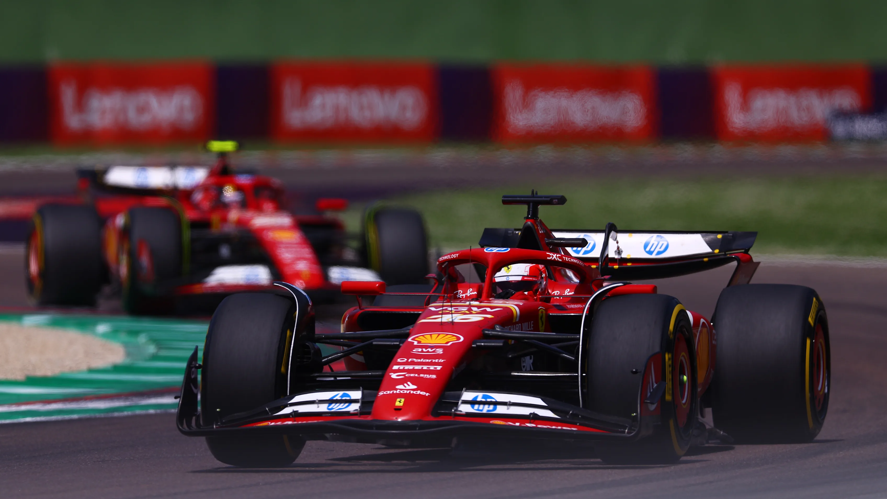 IMOLA, ITALY - MAY 19: Charles Leclerc of Monaco driving the (16) Ferrari SF-24 on track during the F1 Grand Prix of Emilia-Romagna at Autodromo Enzo e Dino Ferrari Circuit on May 19, 2024 in Imola, Italy. (Photo by Bryn Lennon - Formula 1/Formula 1 via Getty Images)