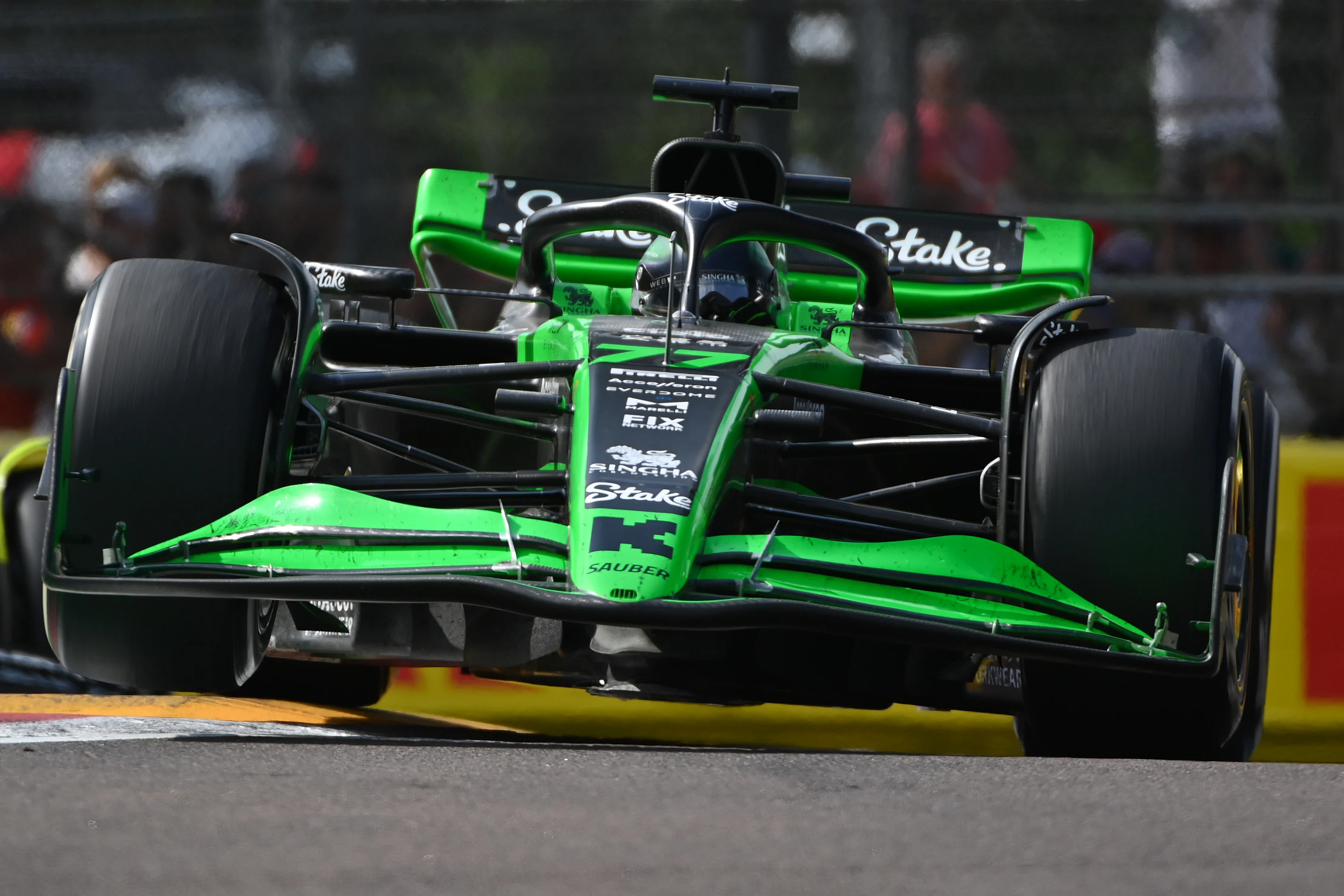 IMOLA, ITALY - MAY 19: Valtteri Bottas of Finland driving the (77) Kick Sauber C44 Ferrari on track during the F1 Grand Prix of Emilia-Romagna at Autodromo Enzo e Dino Ferrari Circuit on May 19, 2024 in Imola, Italy. (Photo by James Sutton - Formula 1/Formula 1 via Getty Images)