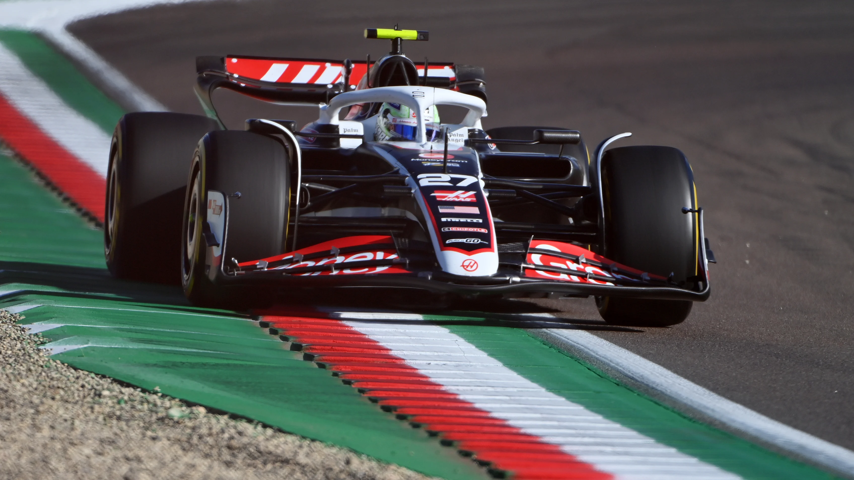 IMOLA, ITALY - MAY 17: Nico Hulkenberg of Germany driving the (27) Haas F1 VF-24 Ferrari on track during practice ahead of the F1 Grand Prix of Emilia-Romagna at Autodromo Enzo e Dino Ferrari Circuit on May 17, 2024 in Imola, Italy. (Photo by James Sutton - Formula 1/Formula 1 via Getty Images)