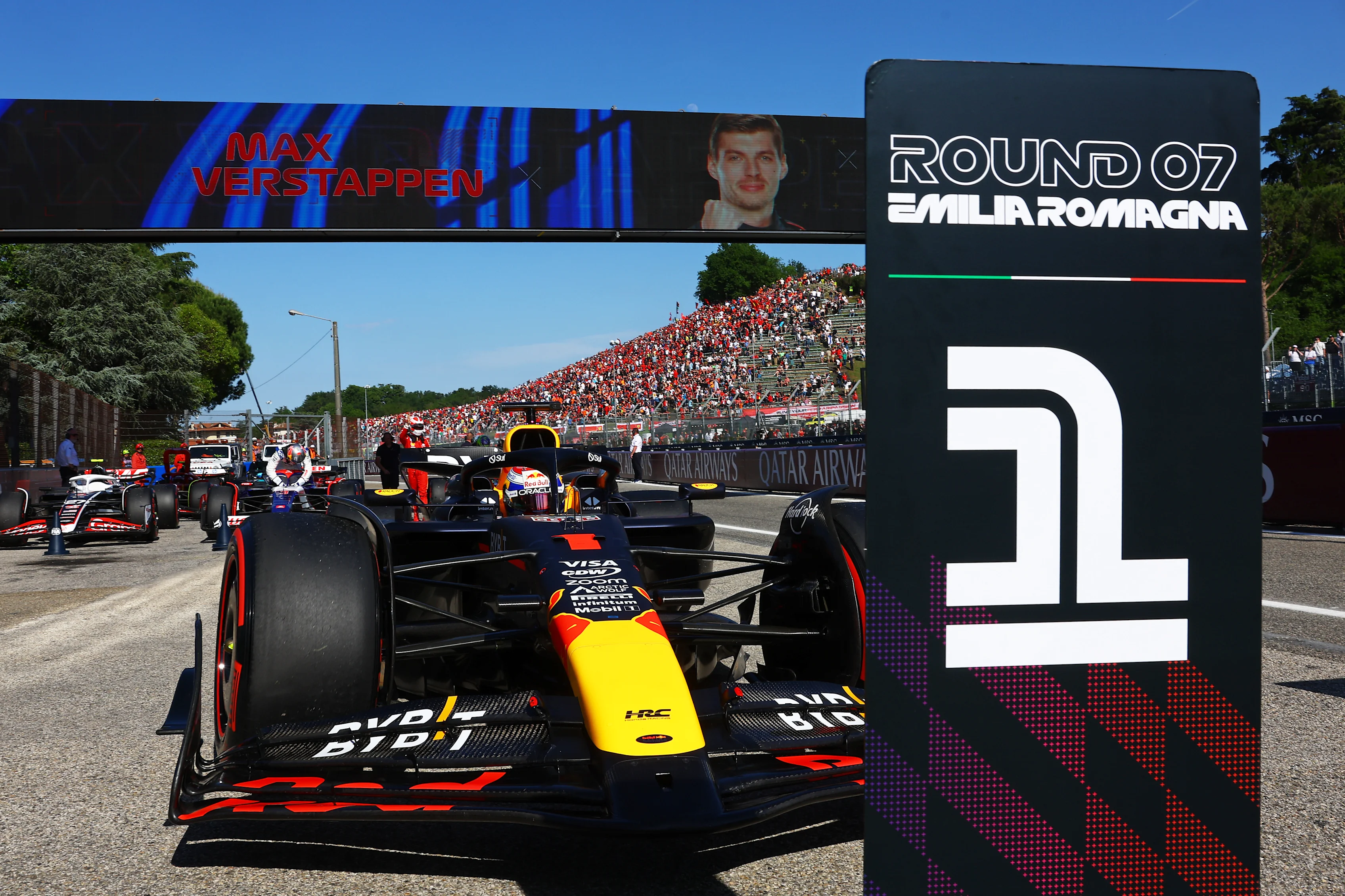 IMOLA, ITALY - MAY 18: Pole position qualifier Max Verstappen of the Netherlands driving the (1)