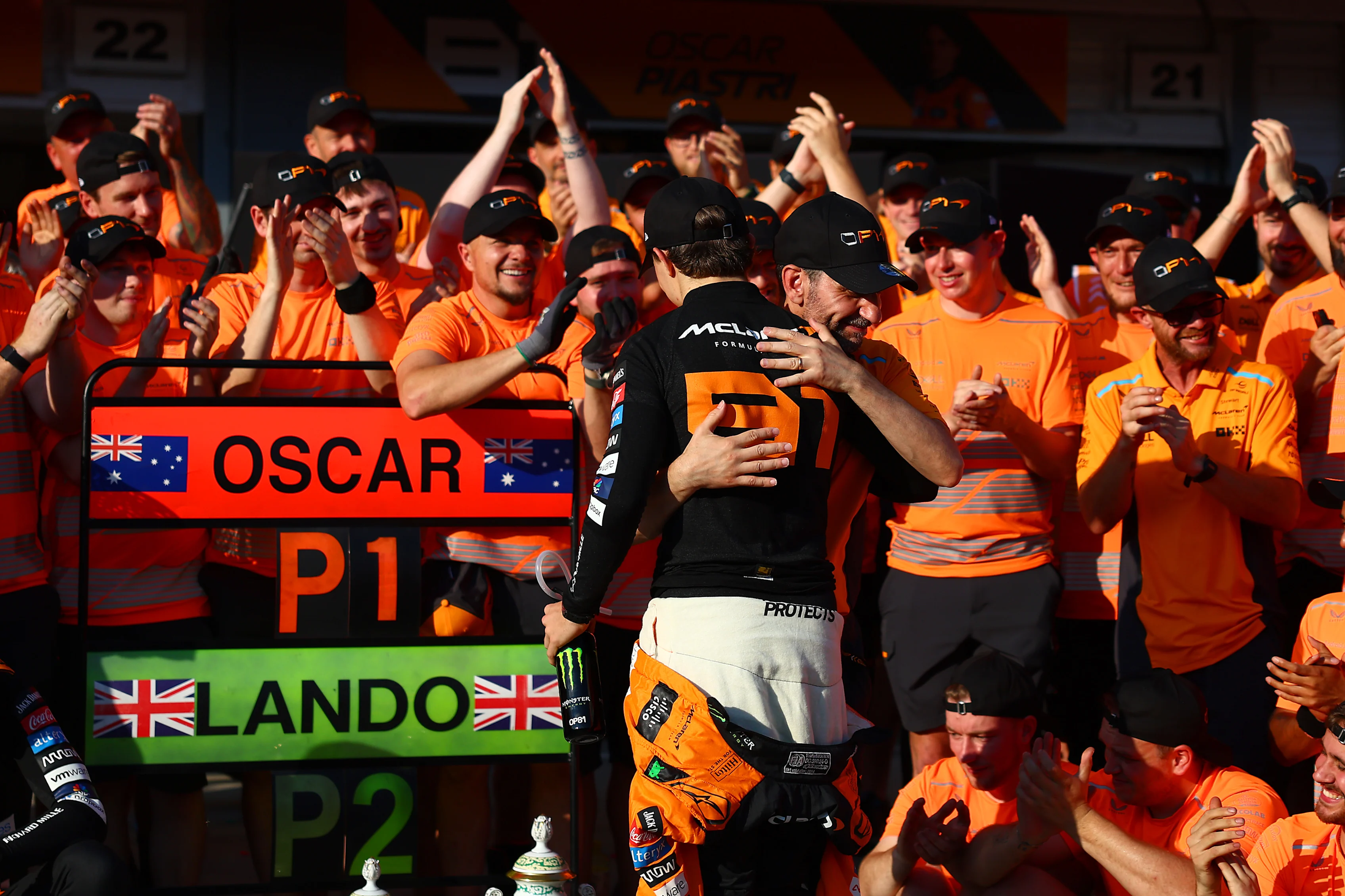 BUDAPEST, HUNGARY - JULY 21: Race winner Oscar Piastri of Australia and McLaren celebrates with