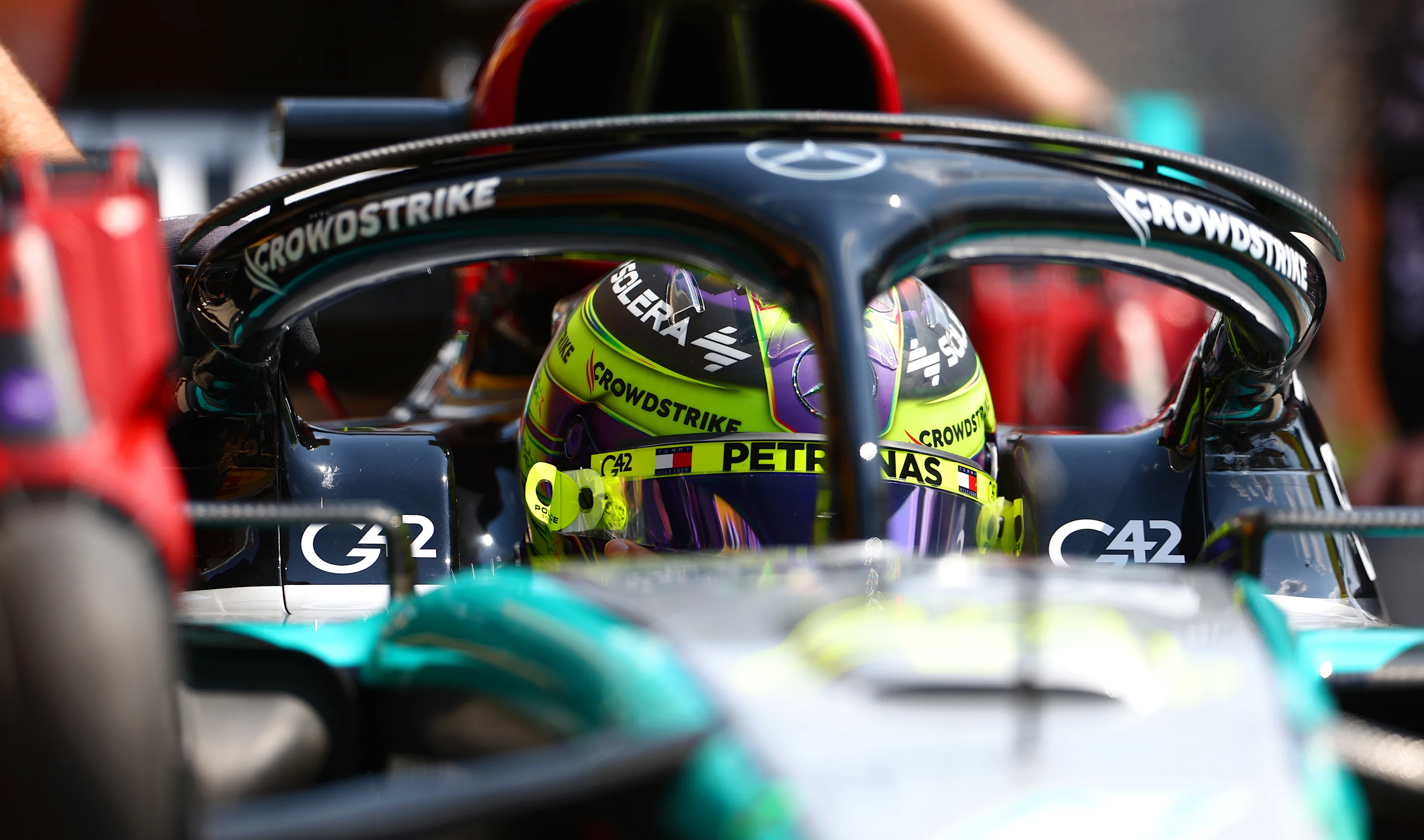 BUDAPEST, HUNGARY - JULY 19: Lewis Hamilton of Great Britain driving the (44) Mercedes AMG Petronas F1 Team W15 makes a pitstop during practice ahead of the F1 Grand Prix of Hungary at Hungaroring on July 19, 2024 in Budapest, Hungary. (Photo by Bryn Lennon - Formula 1/Formula 1 via Getty Images)