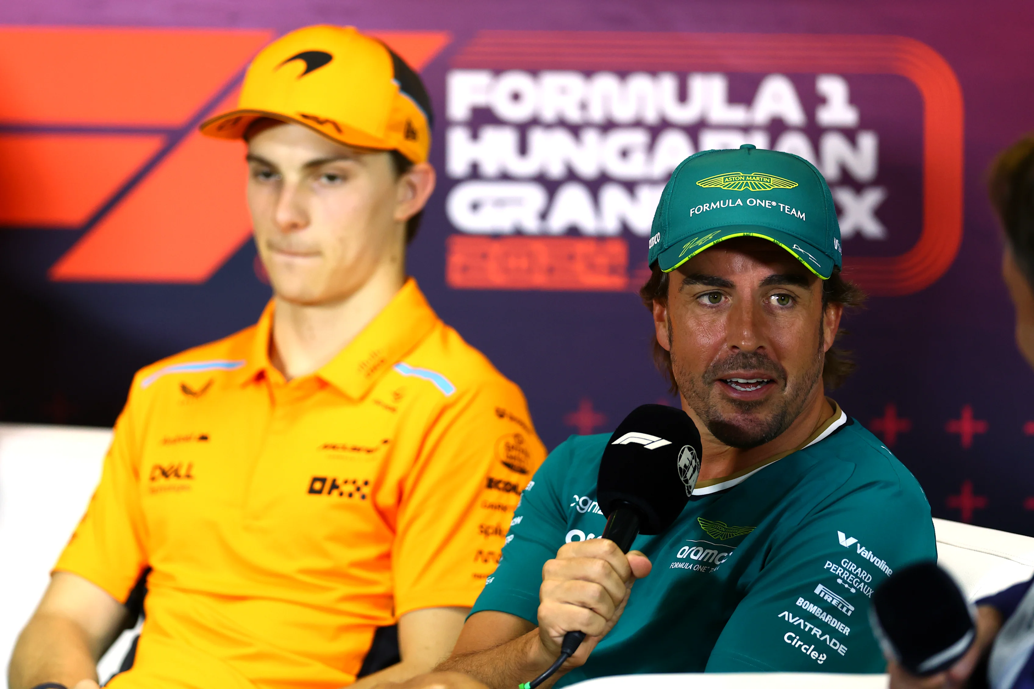 BUDAPEST, HUNGARY - JULY 18: Fernando Alonso of Spain and Aston Martin F1 Team attends the Drivers Press Conference during previews ahead of the F1 Grand Prix of Hungary at Hungaroring on July 18, 2024 in Budapest, Hungary. (Photo by Bryn Lennon/Getty Images)