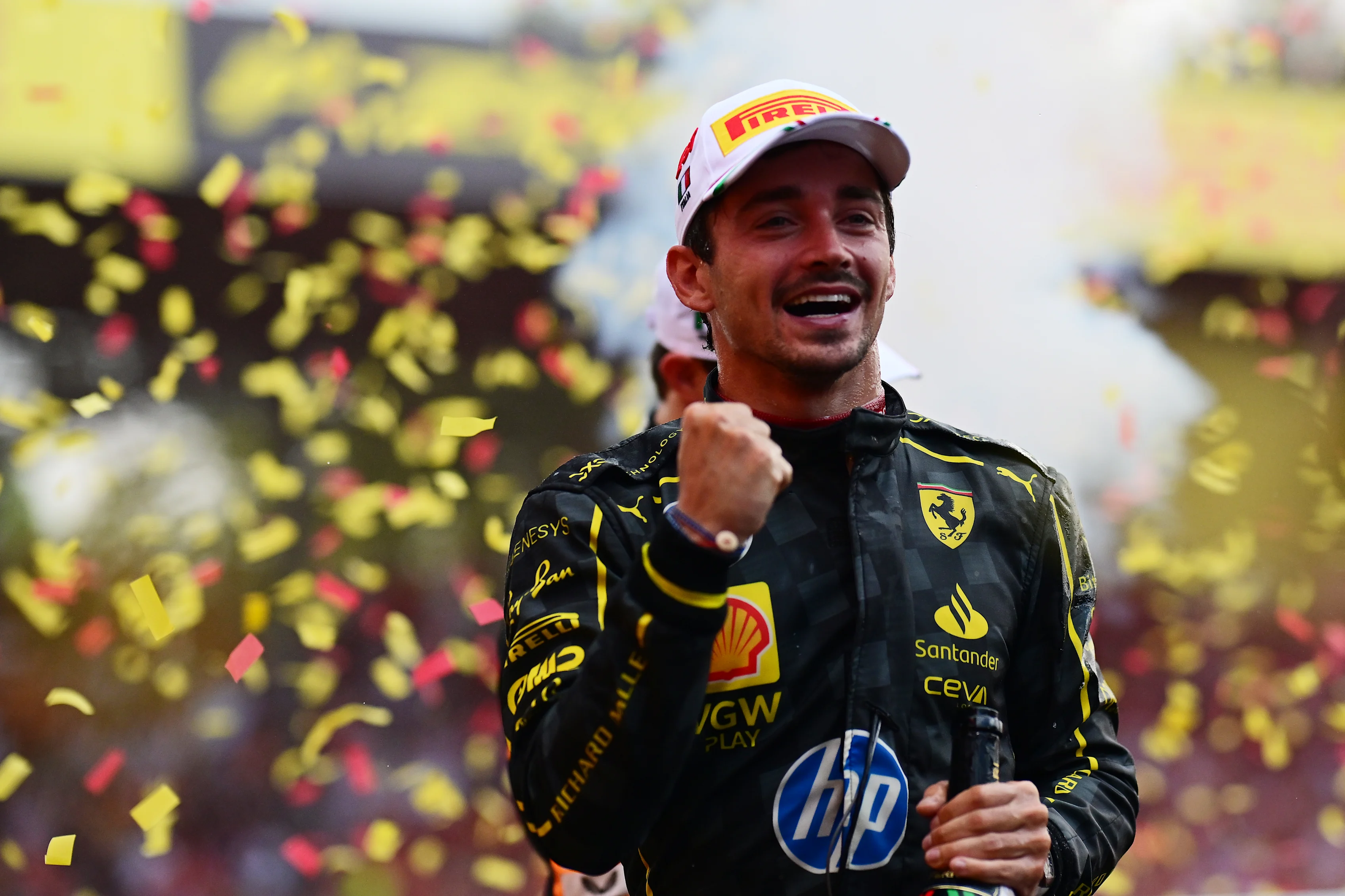 MONZA, ITALY - SEPTEMBER 01: Race winner Charles Leclerc of Monaco and Ferrari celebrates on the