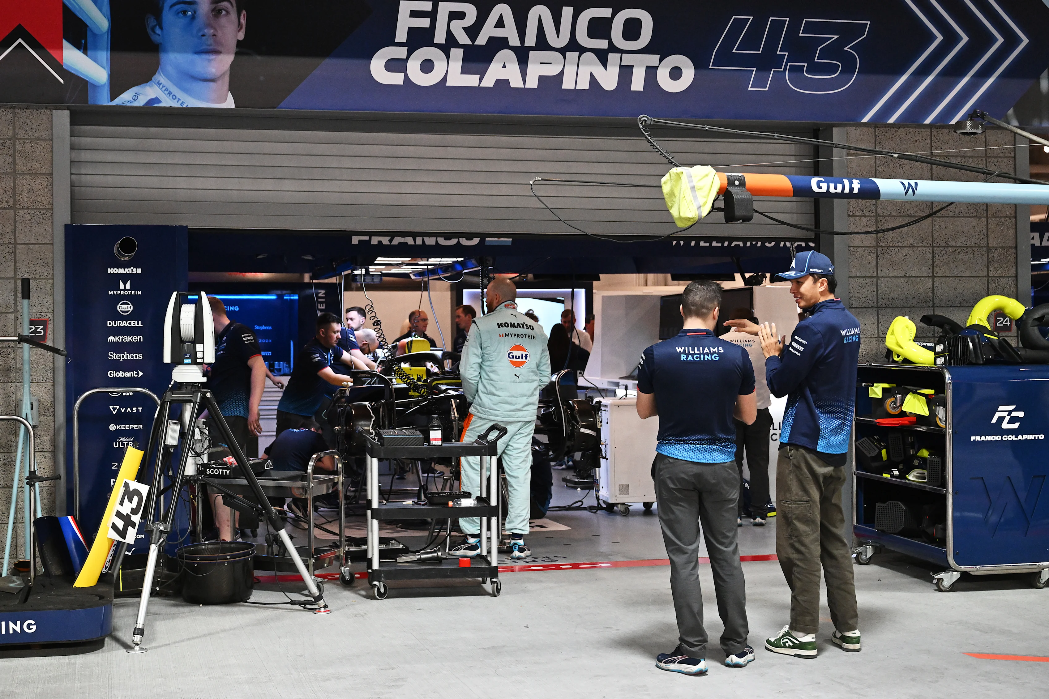 LAS VEGAS, NEVADA - NOVEMBER 23: Alexander Albon of Thailand and Williams looks on in the Pitlane prior to the F1 Grand Prix of Bahrain at Bahrain International Circuit on November 23, 2024 in Las Vegas, Nevada. (Photo by Mark Sutton - Formula 1/Formula 1 via Getty Images)