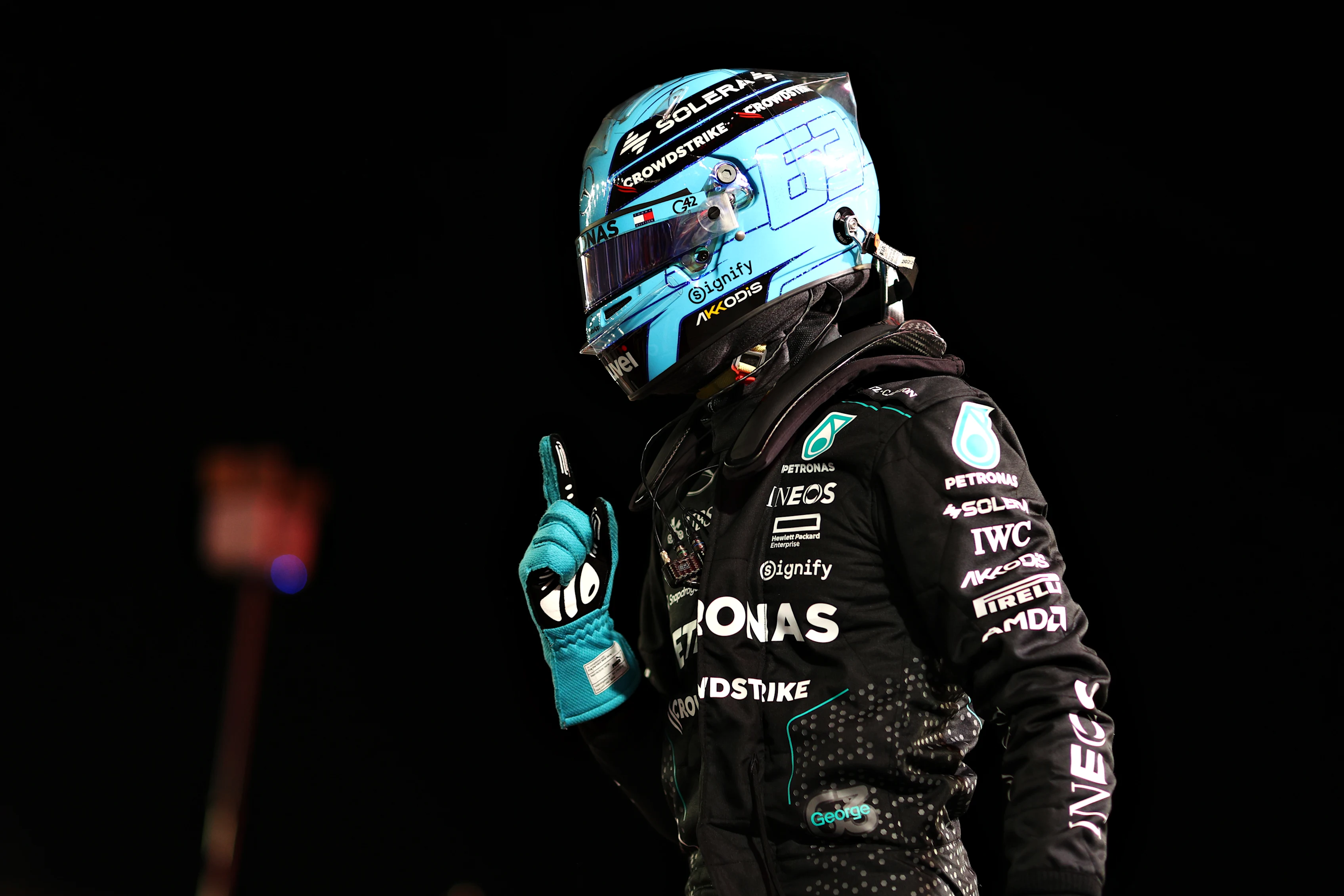 LAS VEGAS, NEVADA - NOVEMBER 22: Pole position qualifier George Russell of Great Britain and