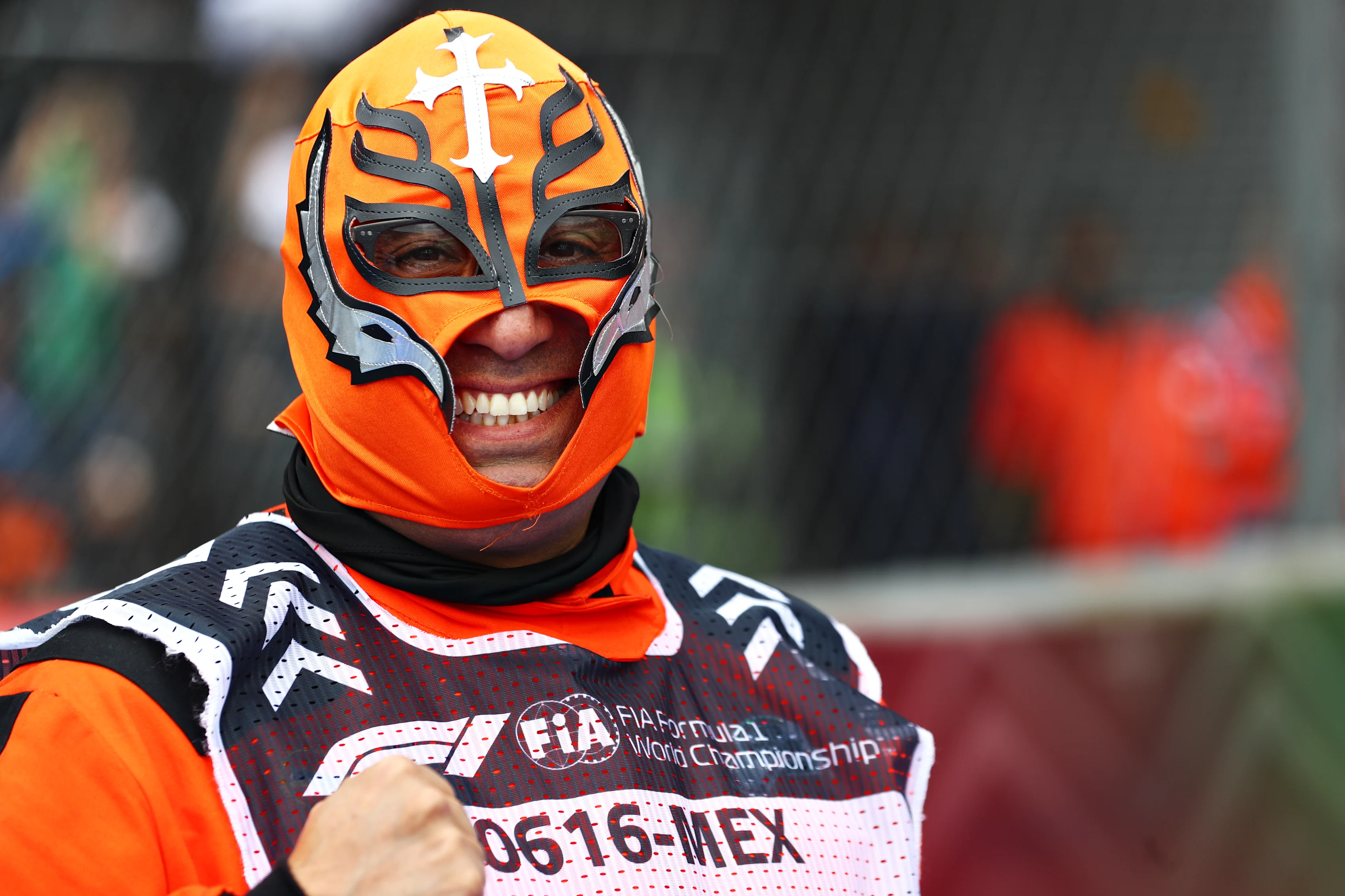 MEXICO CITY, MEXICO - OCTOBER 27: A marshall is seen wearing a Lucha Libre mask during the F1 Grand