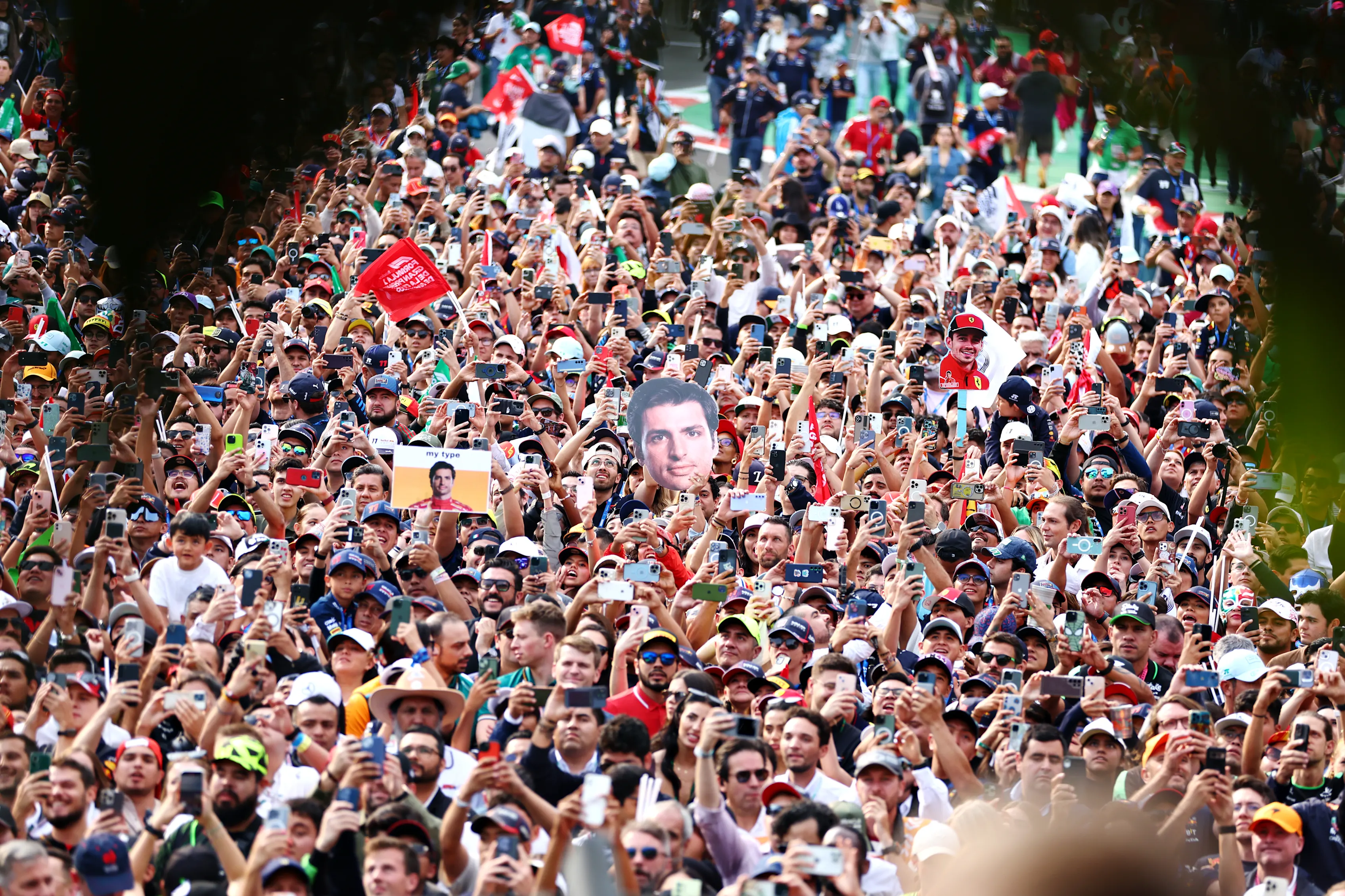 MEXICO CITY, MEXICO - OCTOBER 27: Fans watch the podium celebrations after the F1 Grand Prix of