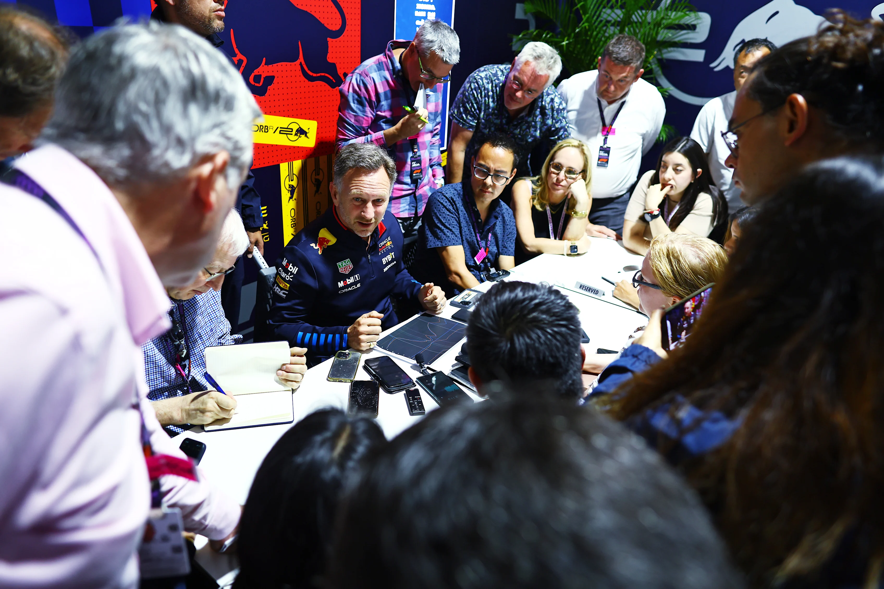 MEXICO CITY, MEXICO - OCTOBER 27: Oracle Red Bull Racing Team Principal Christian Horner talks to
