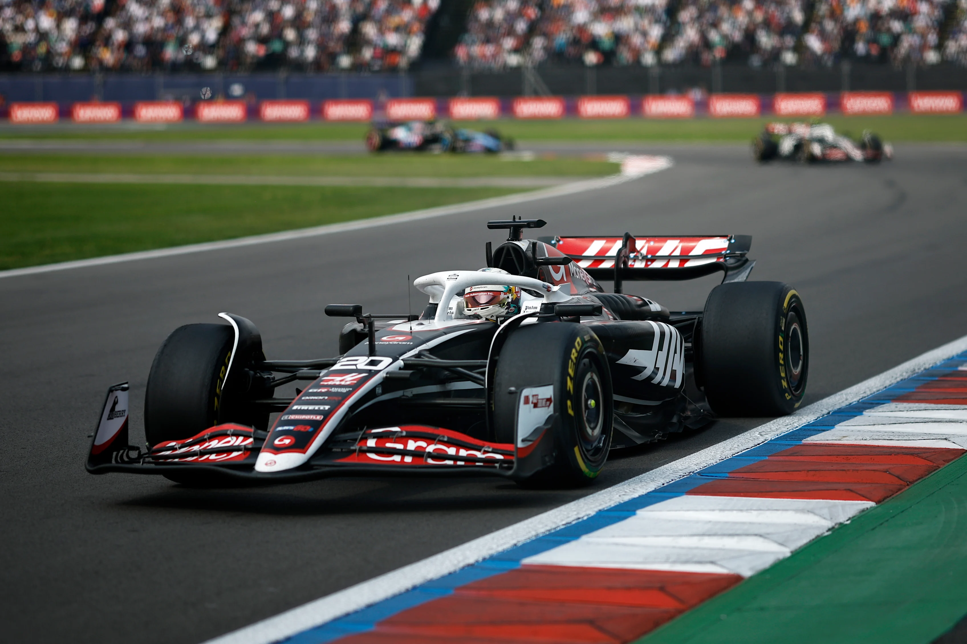 MEXICO CITY, MEXICO - OCTOBER 27: Kevin Magnussen driving the (20) Haas F1 VF-24 Ferrari on track during the F1 Grand Prix of Mexico at Autodromo Hermanos Rodriguez on October 27, 2024 in Mexico City, Mexico. (Photo by Chris Graythen/Getty Images)
