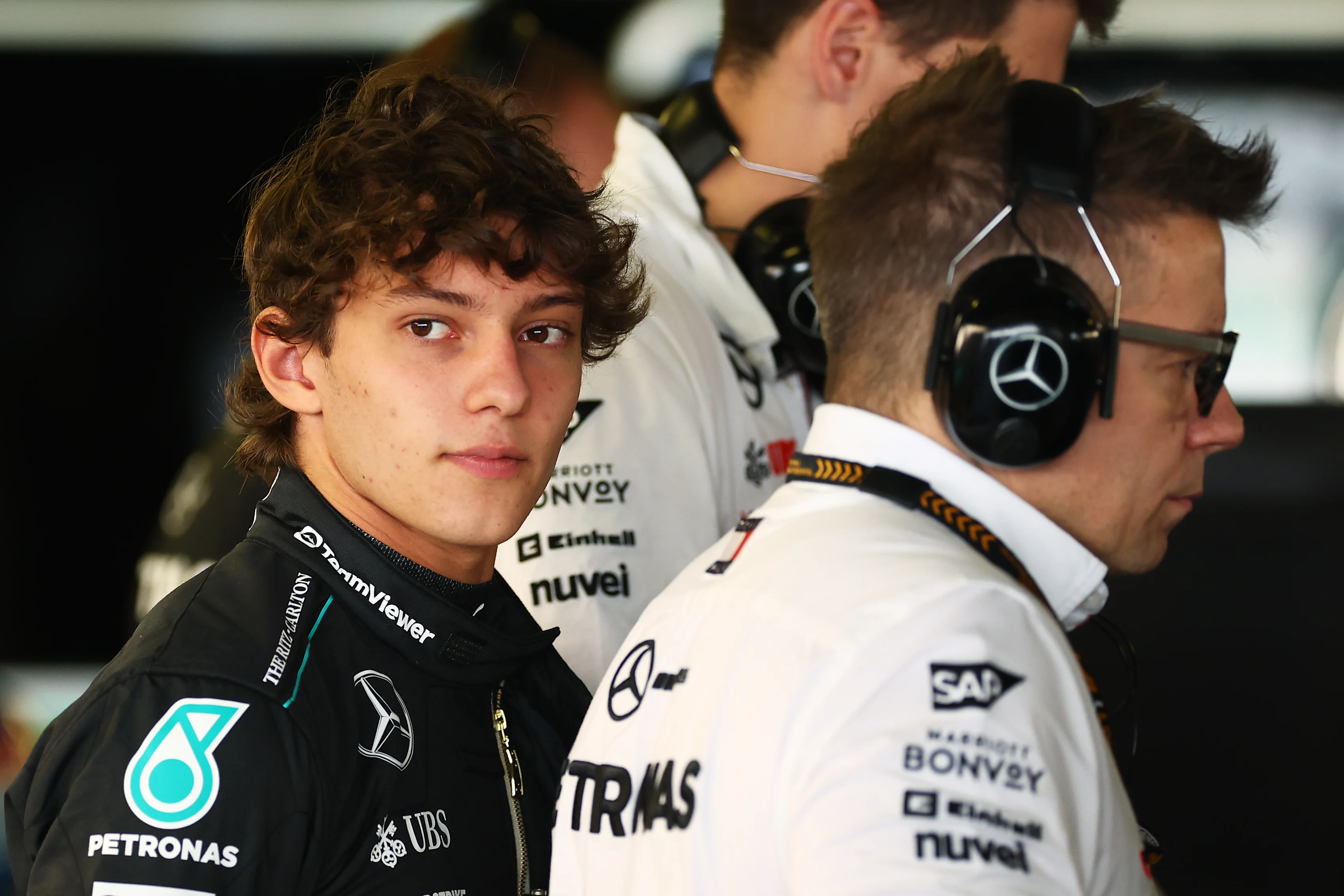 MEXICO CITY, MEXICO - OCTOBER 25: Andrea Kimi Antonelli of Italy and Mercedes looks on in the