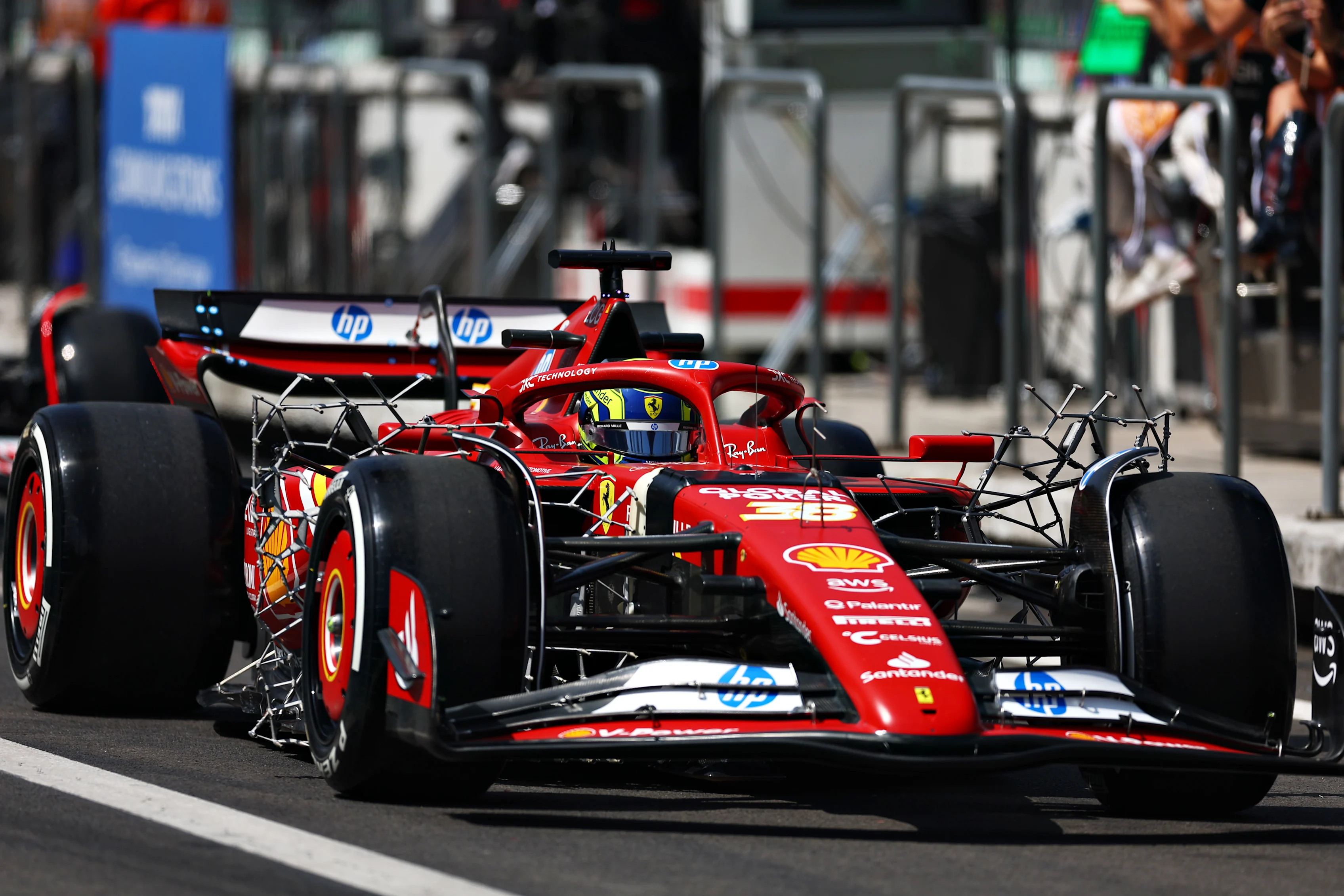 Oliver Bearman driving the (38) Ferrari SF-24 with his car covered in aero sensors before the F1 Grand Prix of Mexico at Autodromo Hermanos Rodriguez on October 25, 2024 in Mexico City, Mexico. (Photo by Bryn Lennon - Formula 1/Formula 1 via Getty Images)