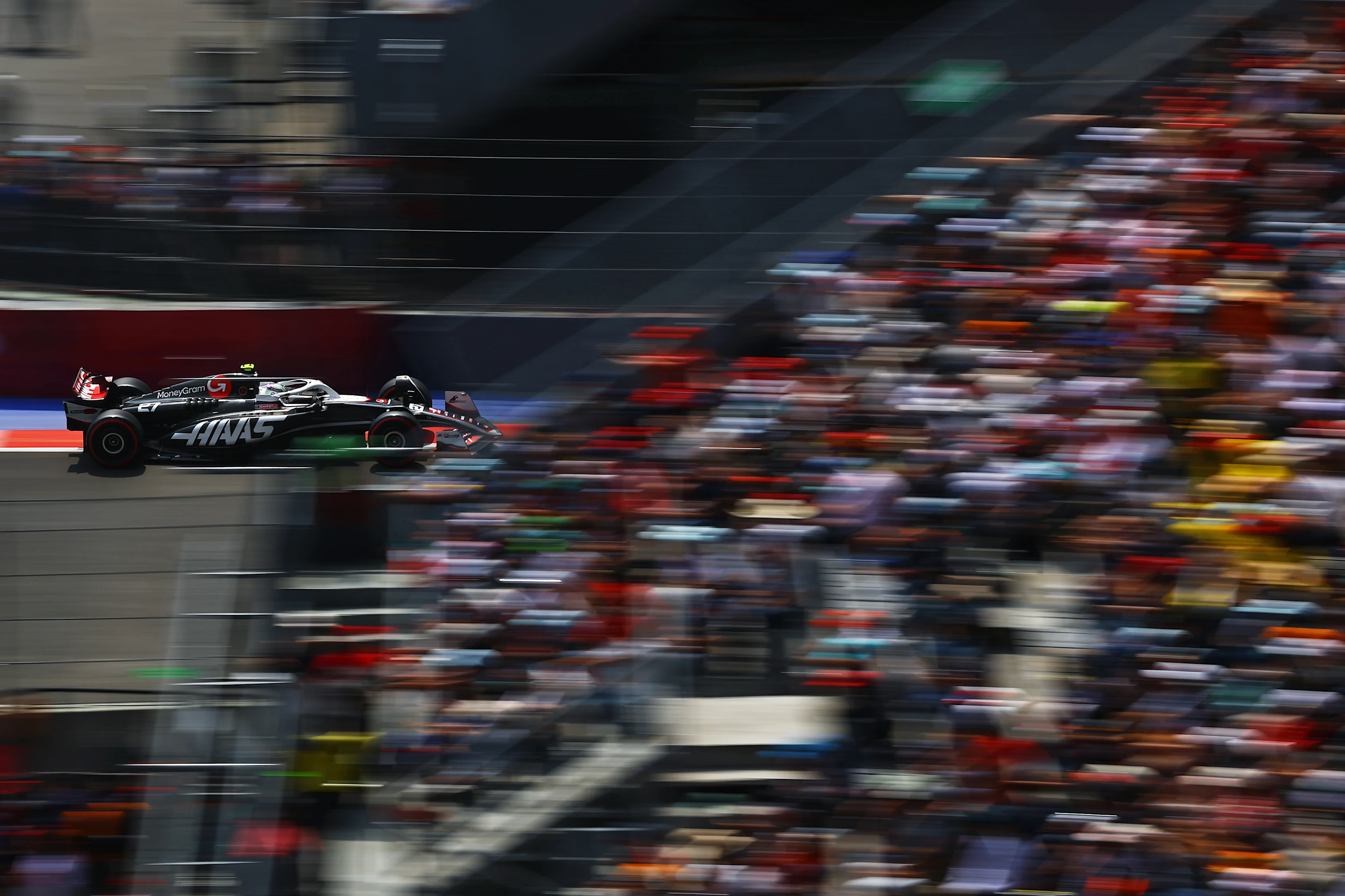 MEXICO CITY, MEXICO - OCTOBER 26: Nico Hulkenberg of Germany driving the (27) Haas F1 VF-24 Ferrari on track during final practice ahead of the F1 Grand Prix of Mexico at Autodromo Hermanos Rodriguez on October 26, 2024 in Mexico City, Mexico. (Photo by Mark Thompson/Getty Images)