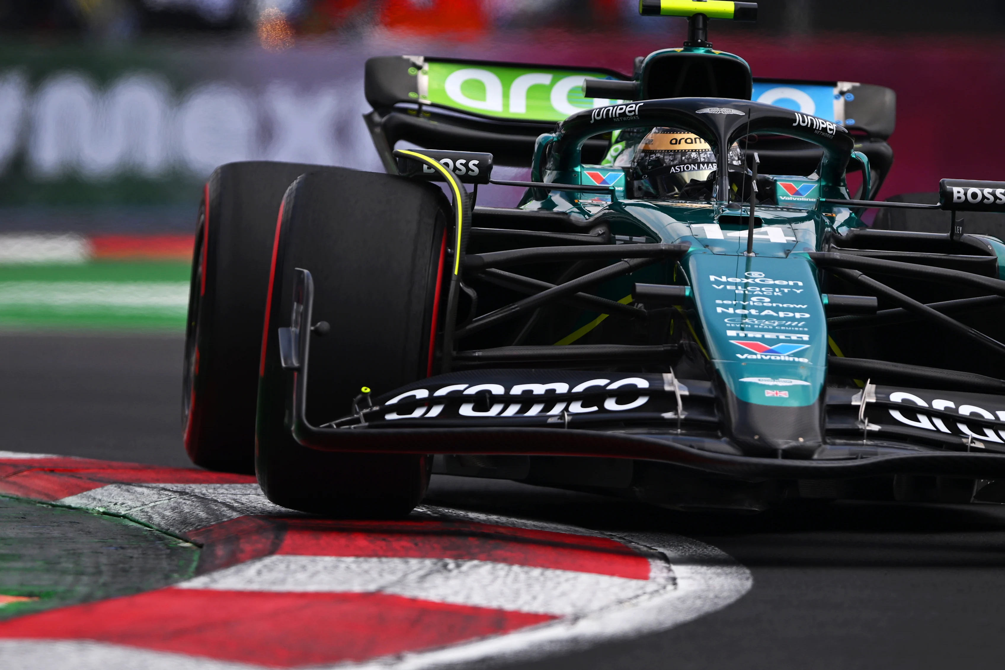 MEXICO CITY, MEXICO - OCTOBER 26: Fernando Alonso of Spain driving the (14) Aston Martin AMR24