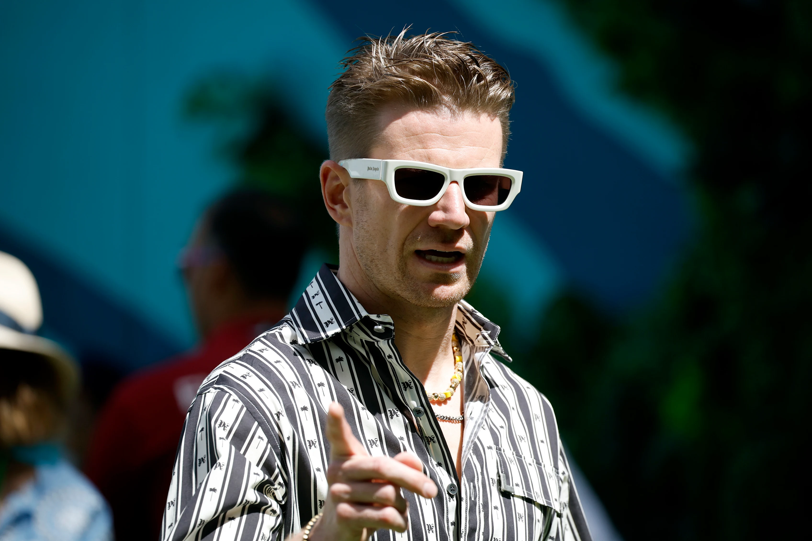 MIAMI, FLORIDA - MAY 05: Nico Hulkenberg of Germany and Haas F1 walks in the Paddock prior to the