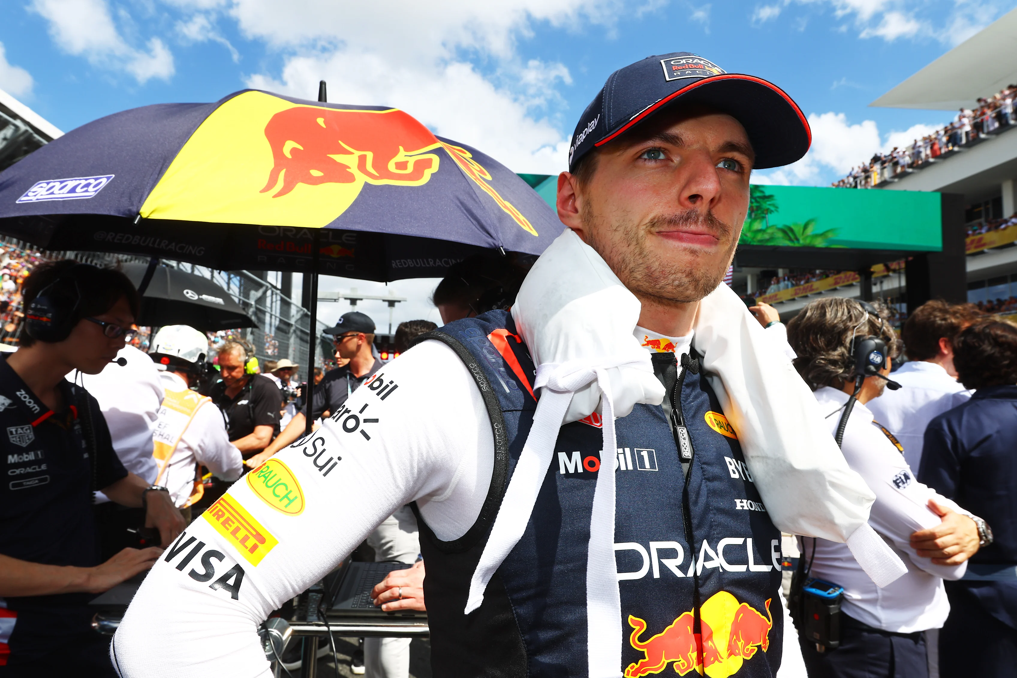 MIAMI, FLORIDA - MAY 05: Max Verstappen of the Netherlands and Oracle Red Bull Racing on the grid