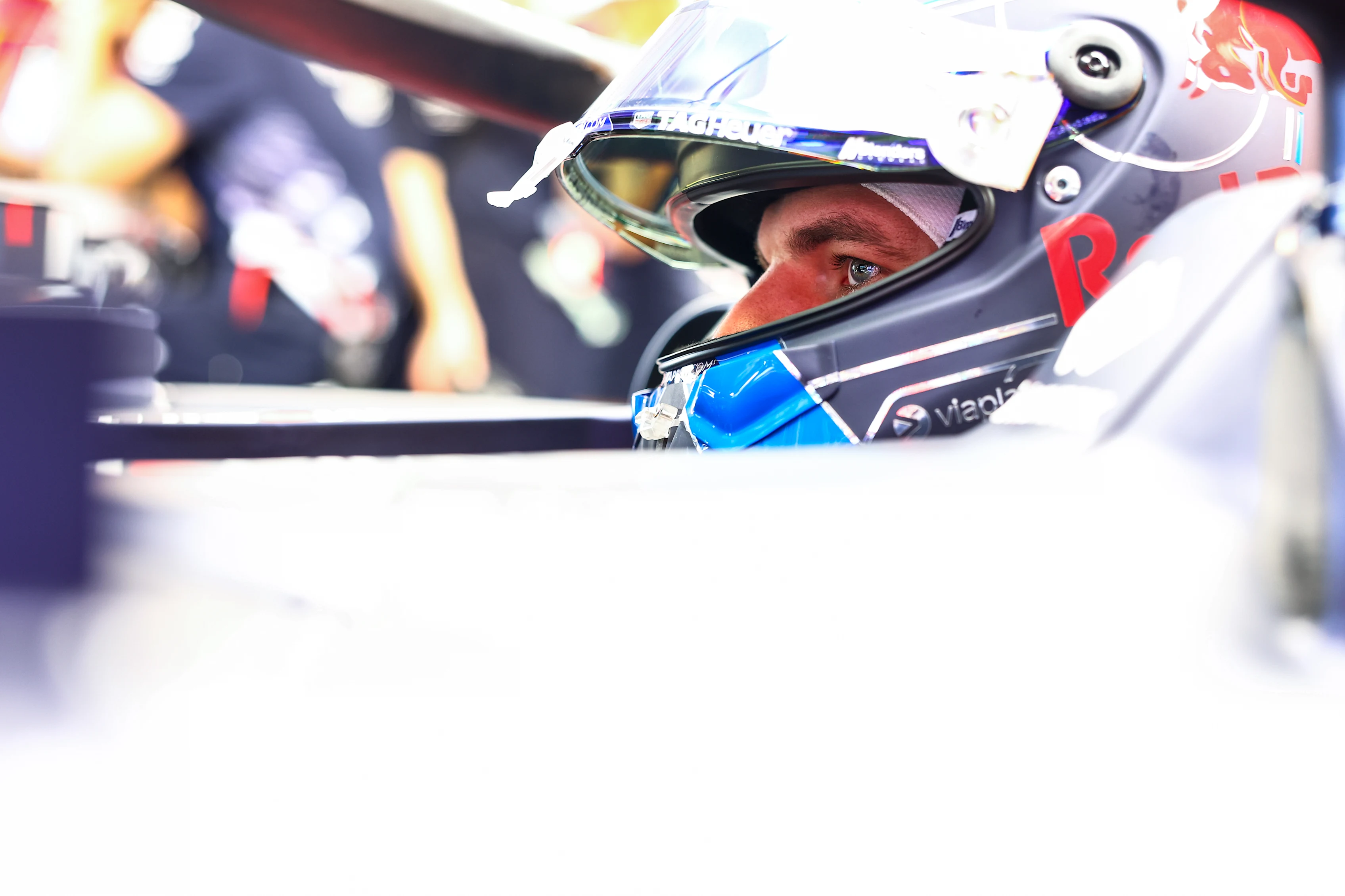MIAMI, FLORIDA - MAY 03: Max Verstappen of the Netherlands and Oracle Red Bull Racing prepares to drive in the garage during Sprint Qualifying ahead of the F1 Grand Prix of Miami at Miami International Autodrome on May 03, 2024 in Miami, Florida. (Photo by Mark Thompson/Getty Images)