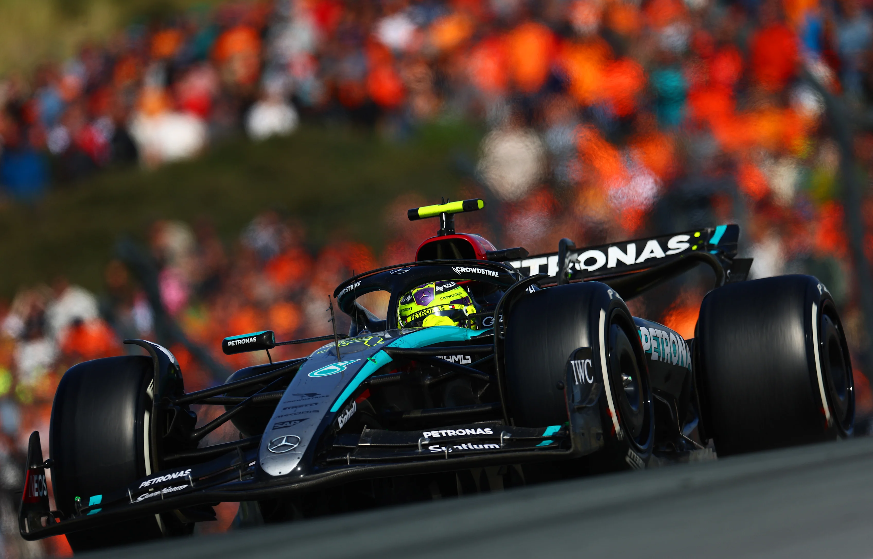 ZANDVOORT, NETHERLANDS - AUGUST 25: Lewis Hamilton of Great Britain driving the (44) Mercedes AMG