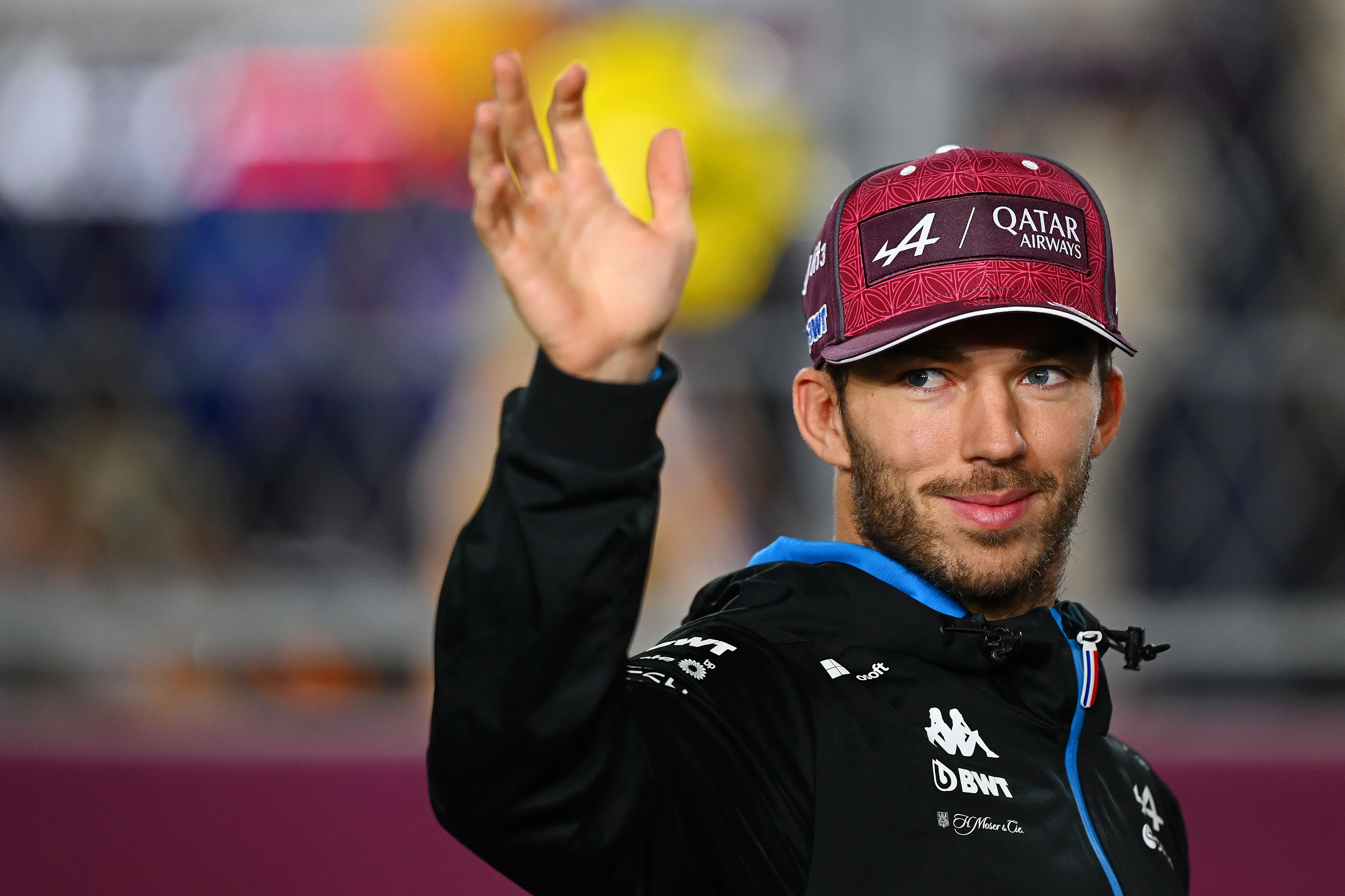 LUSAIL CITY, QATAR - DECEMBER 01: Pierre Gasly of France and Alpine F1 waves to the crowd on the