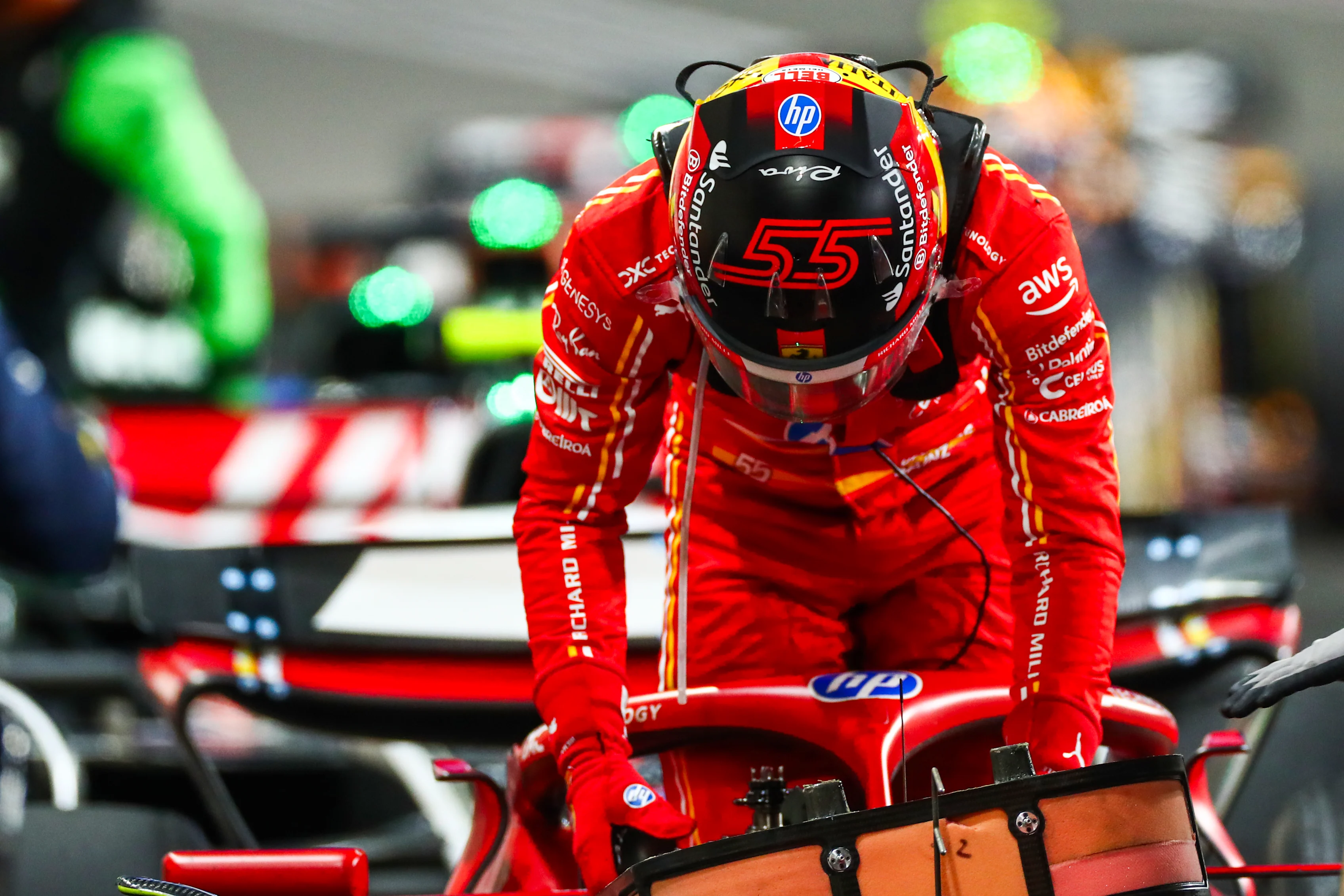 LUSAIL CITY, QATAR - NOVEMBER 30: Carlos Sainz of Ferrari and Spain in parc ferme during the Sprint ahead of the F1 Grand Prix of Qatar at Lusail International Circuit on November 30, 2024 in Lusail City, Qatar. (Photo by Peter Fox/Getty Images)