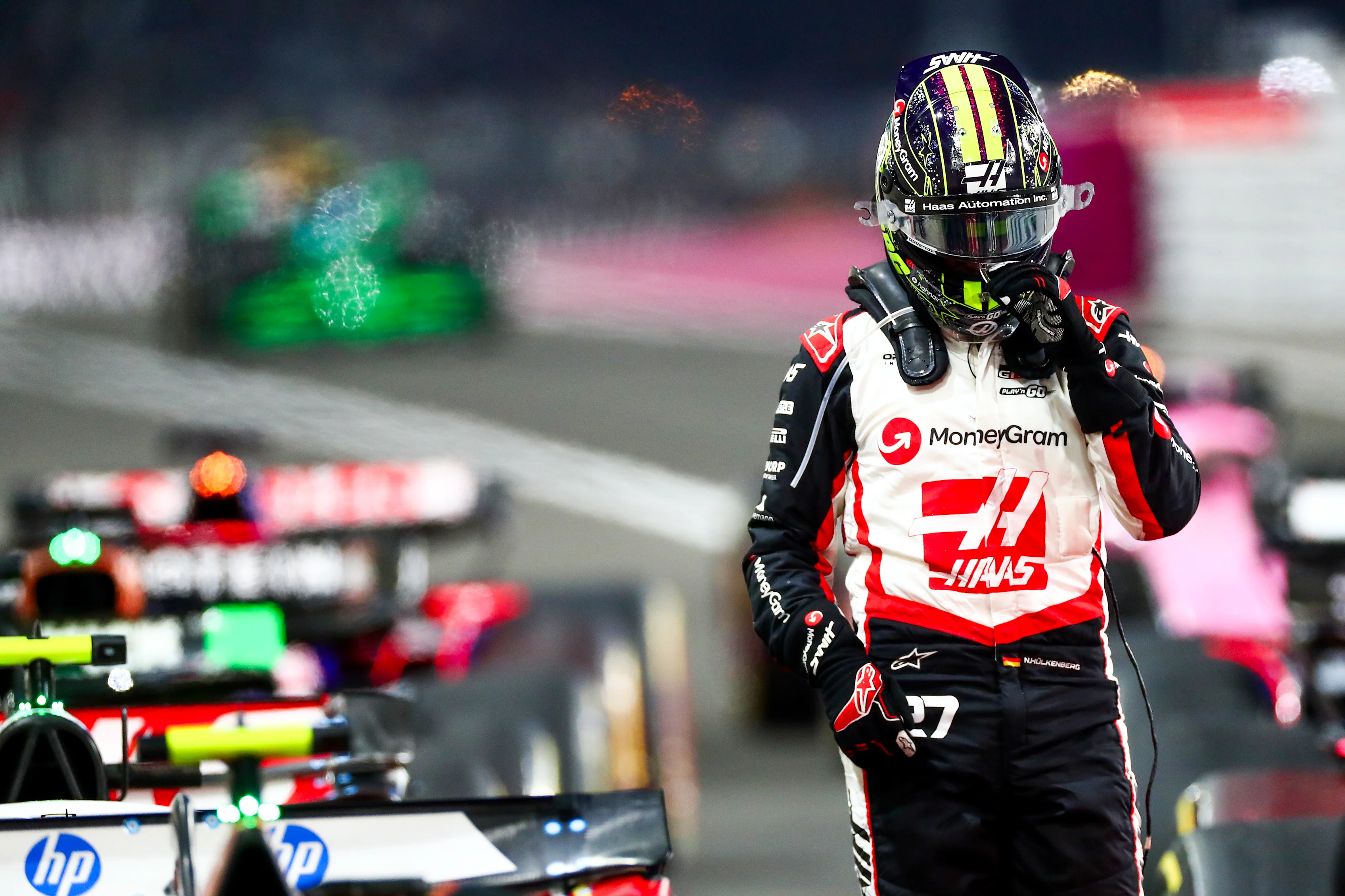 LUSAIL CITY, QATAR - NOVEMBER 30: Nico Hulkenberg of Germany and Haas in parc ferme during the Sprint ahead of the F1 Grand Prix of Qatar at Lusail International Circuit on November 30, 2024 in Lusail City, Qatar. (Photo by Peter Fox/Getty Images)