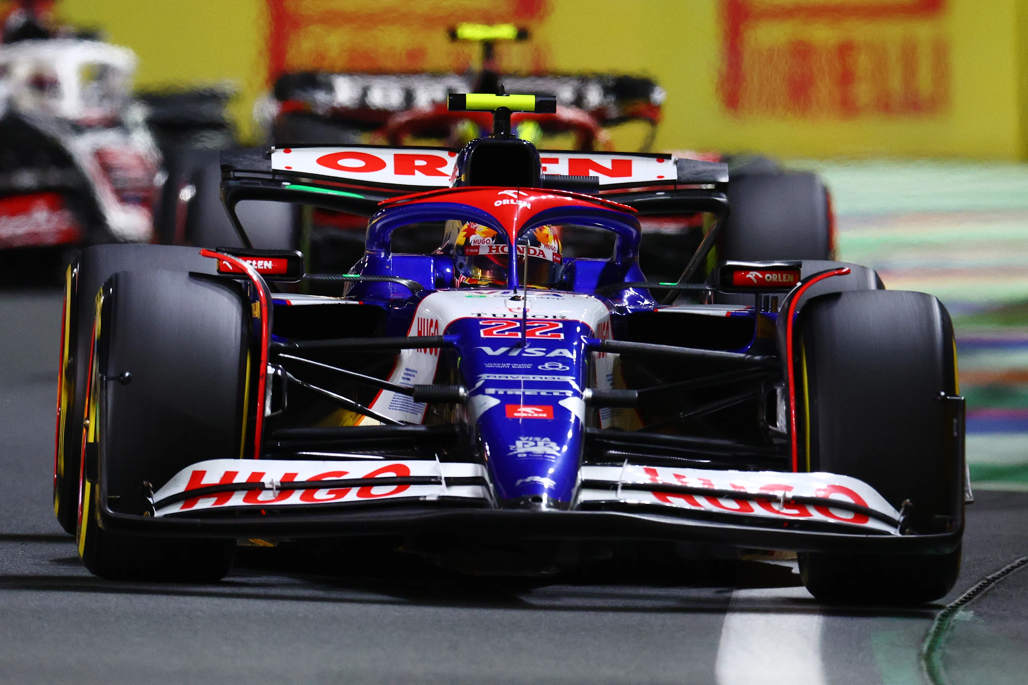 JEDDAH, SAUDI ARABIA - MARCH 09: Yuki Tsunoda of Japan driving the (22) Visa Cash App RB VCARB 01 on track during the F1 Grand Prix of Saudi Arabia at Jeddah Corniche Circuit on March 09, 2024 in Jeddah, Saudi Arabia. (Photo by Clive Rose/Getty Images)