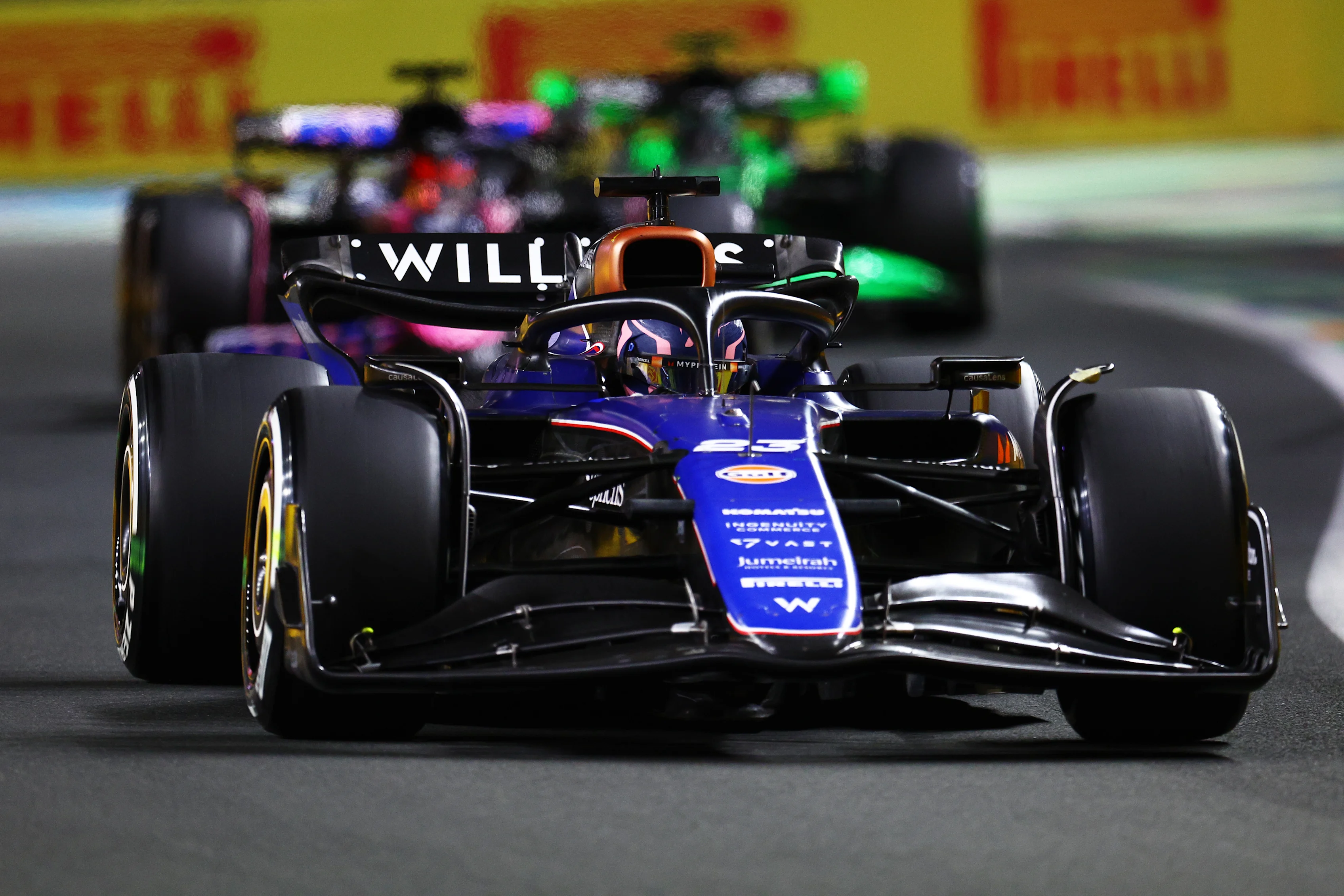 JEDDAH, SAUDI ARABIA - MARCH 09: Alexander Albon of Thailand driving the (23) Williams FW46 Mercedes on track during the F1 Grand Prix of Saudi Arabia at Jeddah Corniche Circuit on March 09, 2024 in Jeddah, Saudi Arabia. (Photo by Clive Rose/Getty Images)