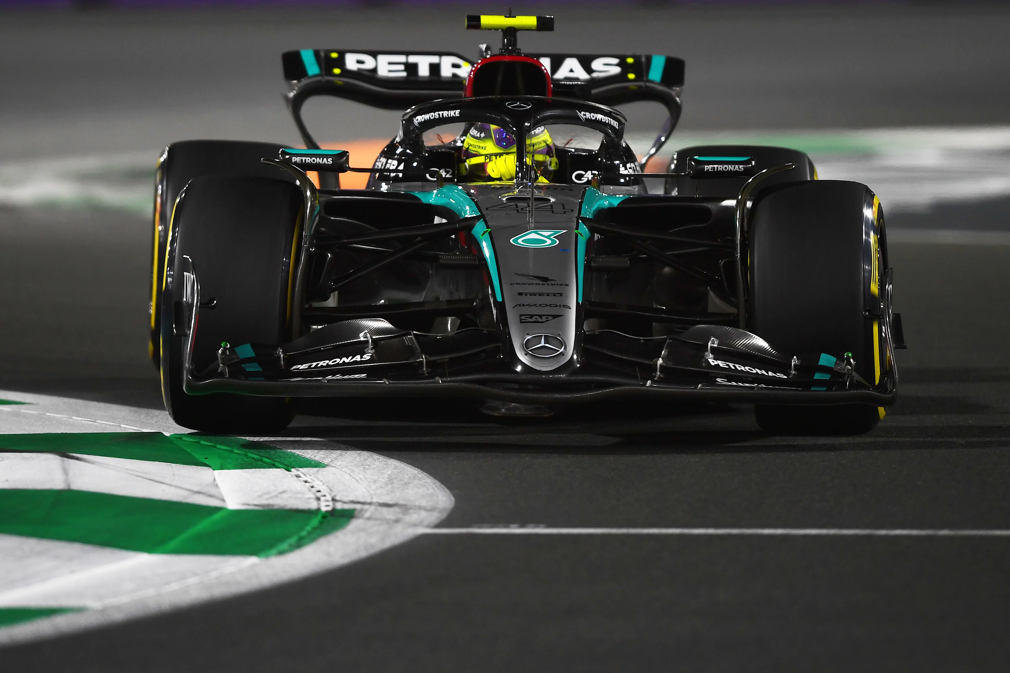 JEDDAH, SAUDI ARABIA - MARCH 09: Lewis Hamilton of Great Britain driving the (44) Mercedes AMG