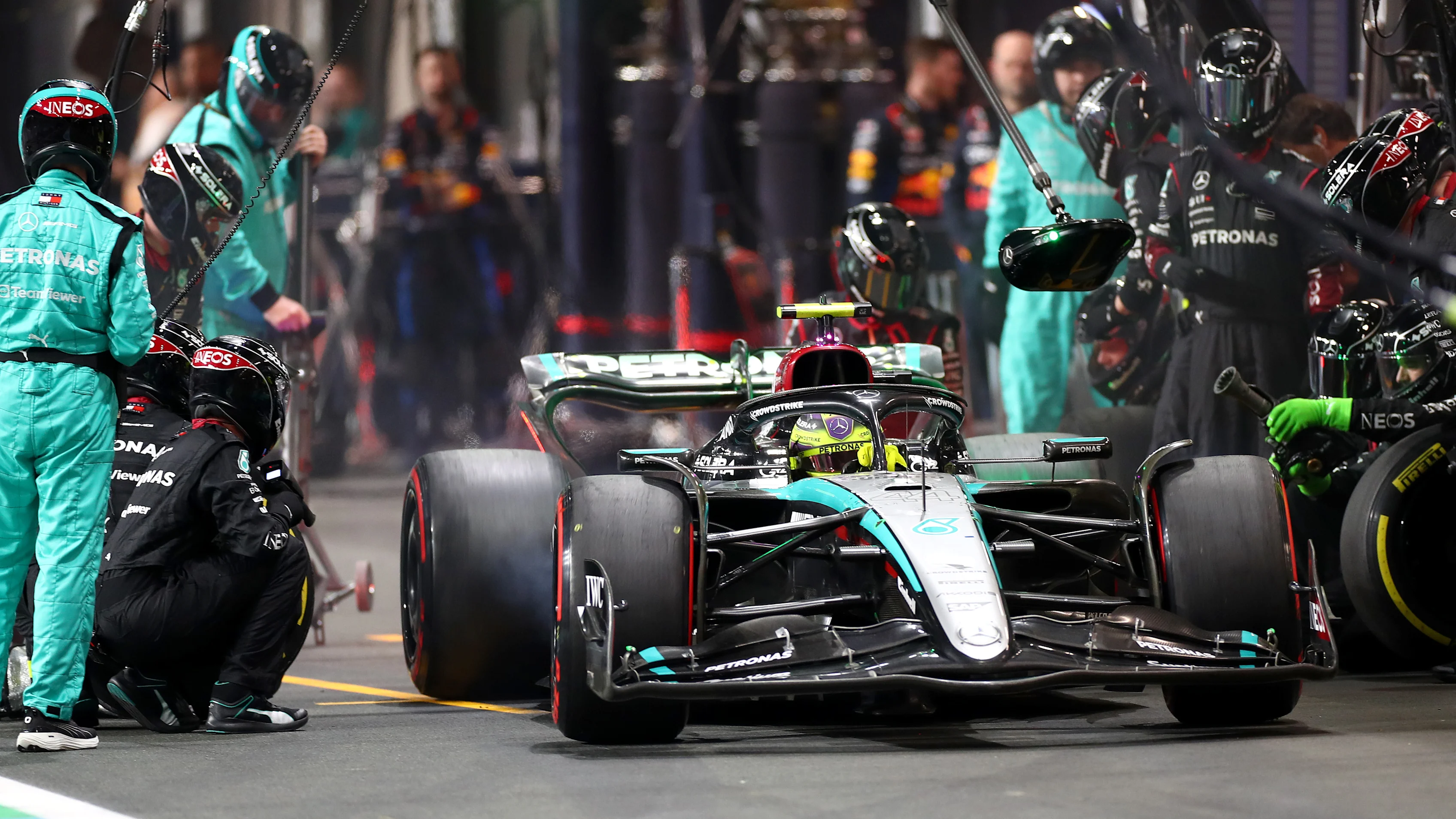 JEDDAH, SAUDI ARABIA - MARCH 09: Lewis Hamilton of Great Britain driving the (44) Mercedes AMG
