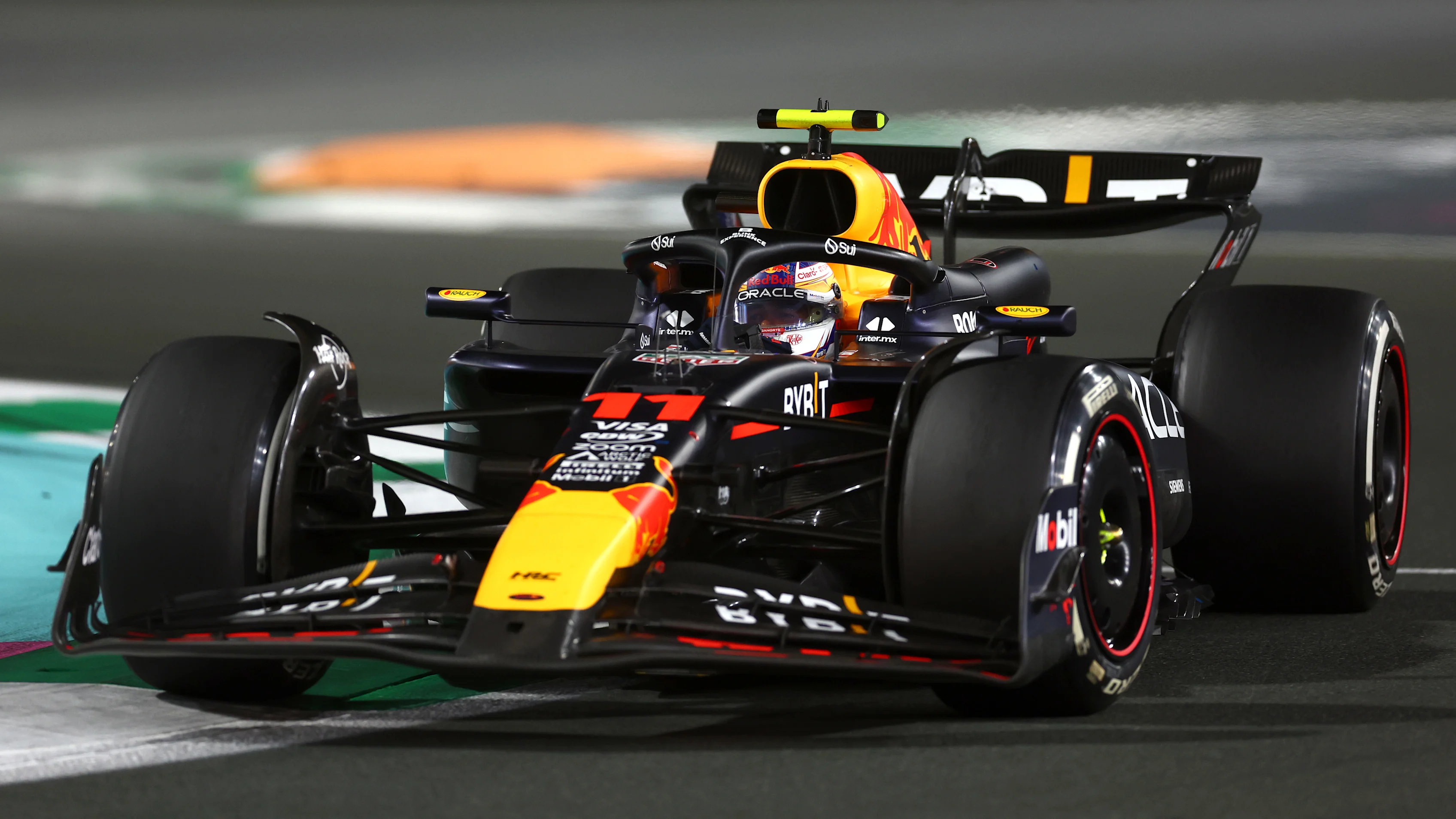 JEDDAH, SAUDI ARABIA - MARCH 09: Sergio Perez of Mexico driving the (11) Oracle Red Bull Racing
