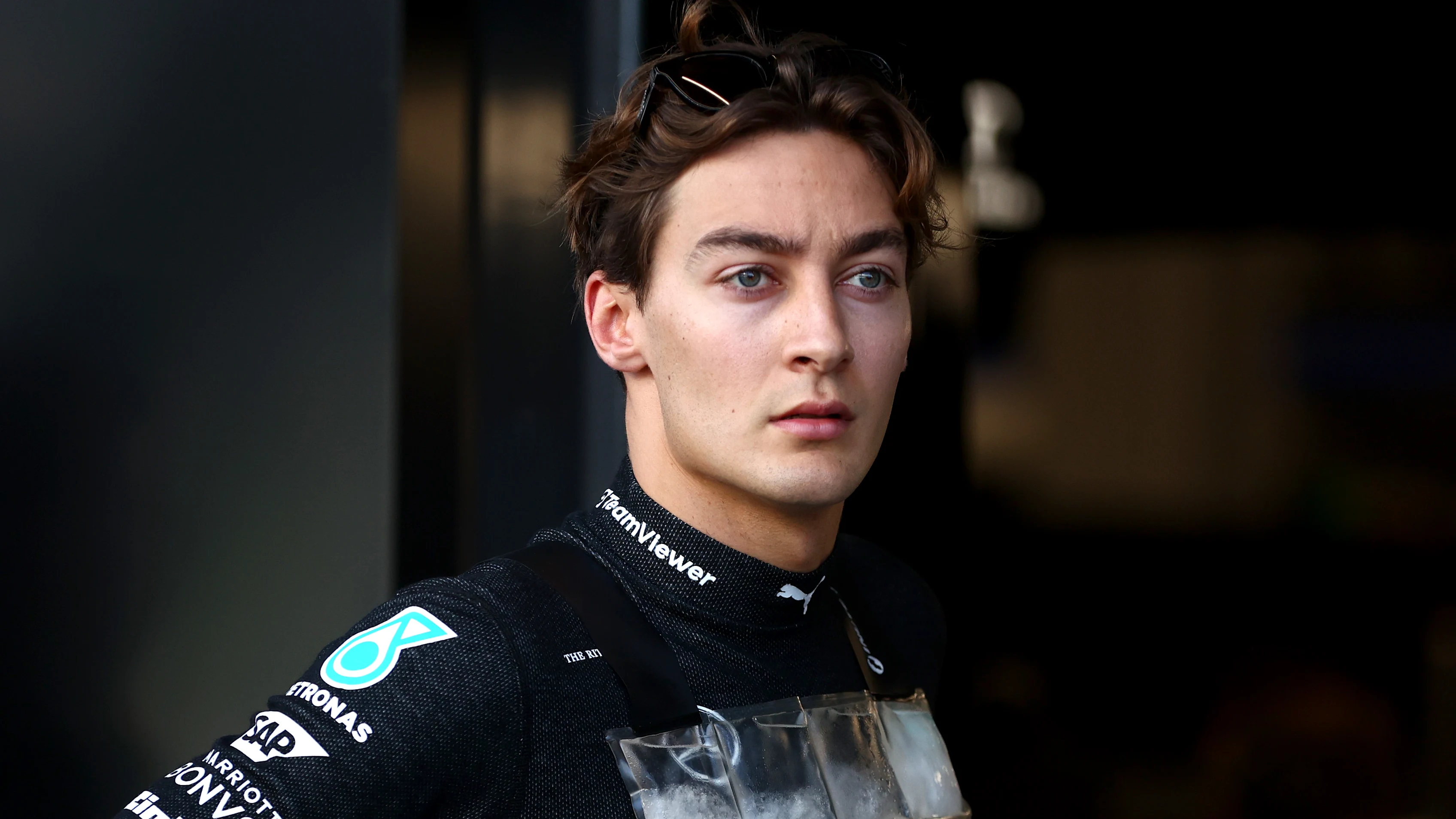JEDDAH, SAUDI ARABIA - MARCH 07: George Russell of Great Britain and Mercedes looks on in the