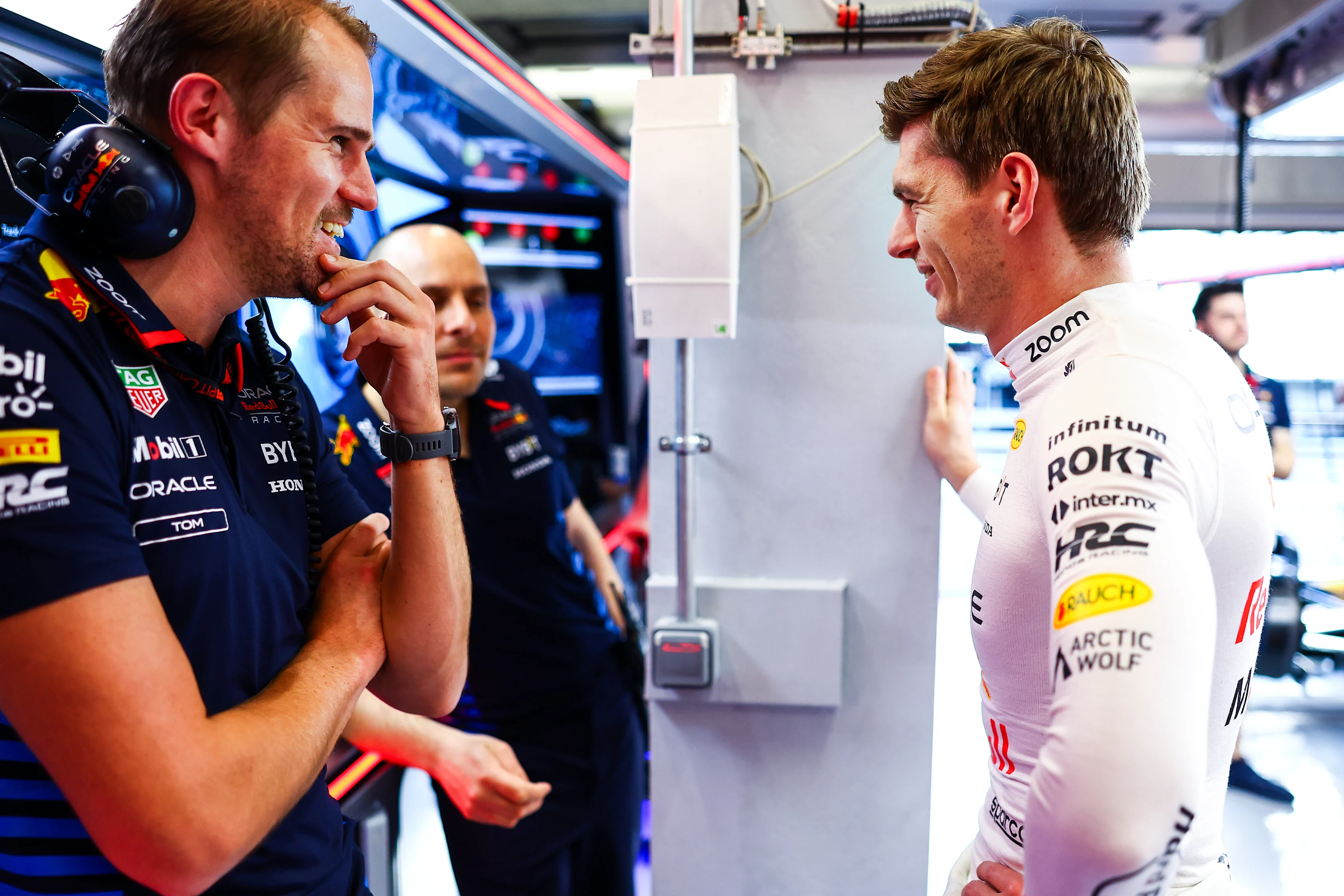 JEDDAH, SAUDI ARABIA - MARCH 07: Max Verstappen of the Netherlands and Oracle Red Bull Racing talks