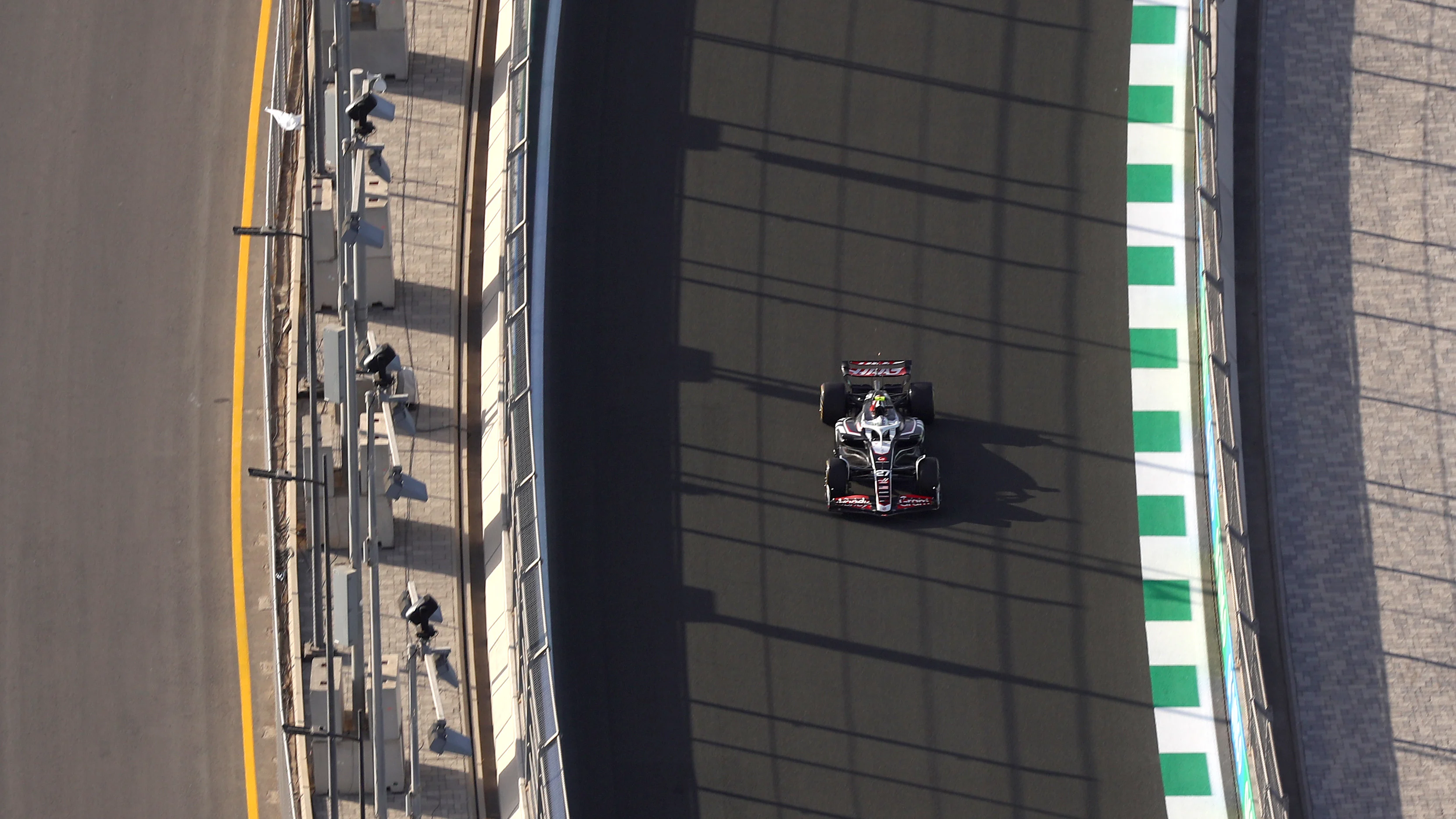 JEDDAH, SAUDI ARABIA - MARCH 07: Nico Hulkenberg of Germany driving the (27) Haas F1 VF-24 Ferrari on track during practice ahead of the F1 Grand Prix of Saudi Arabia at Jeddah Corniche Circuit on March 07, 2024 in Jeddah, Saudi Arabia. (Photo by Peter Fox - Formula 1/Formula 1 via Getty Images)