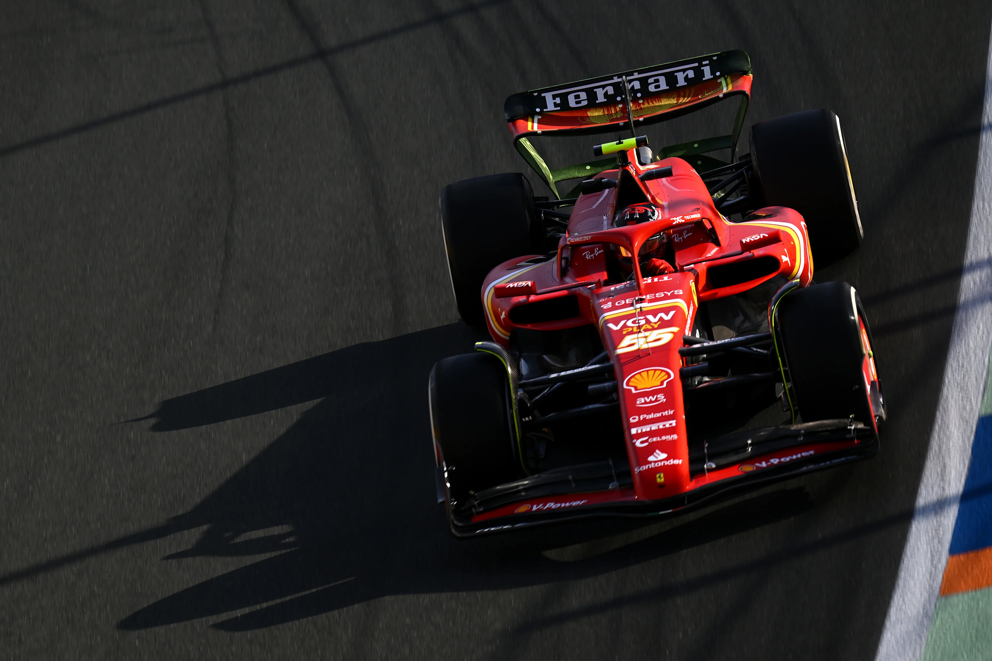 JEDDAH, SAUDI ARABIA - MARCH 07: Carlos Sainz of Spain driving (55) the Ferrari SF-24 on track during practice ahead of the F1 Grand Prix of Saudi Arabia at Jeddah Corniche Circuit on March 07, 2024 in Jeddah, Saudi Arabia. (Photo by Clive Mason/Getty Images)