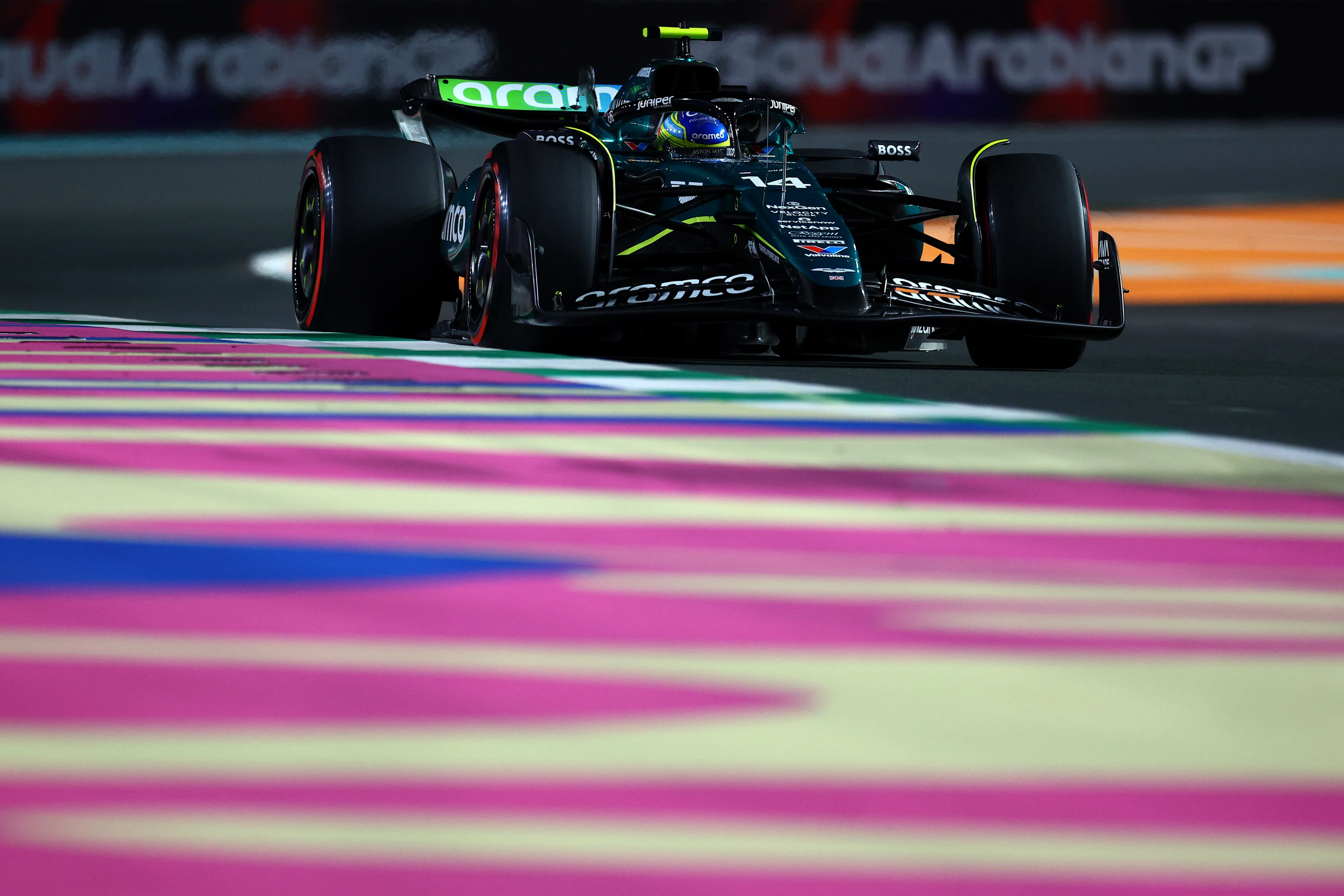 JEDDAH, SAUDI ARABIA - MARCH 07: Fernando Alonso of Spain driving the (14) Aston Martin AMR24