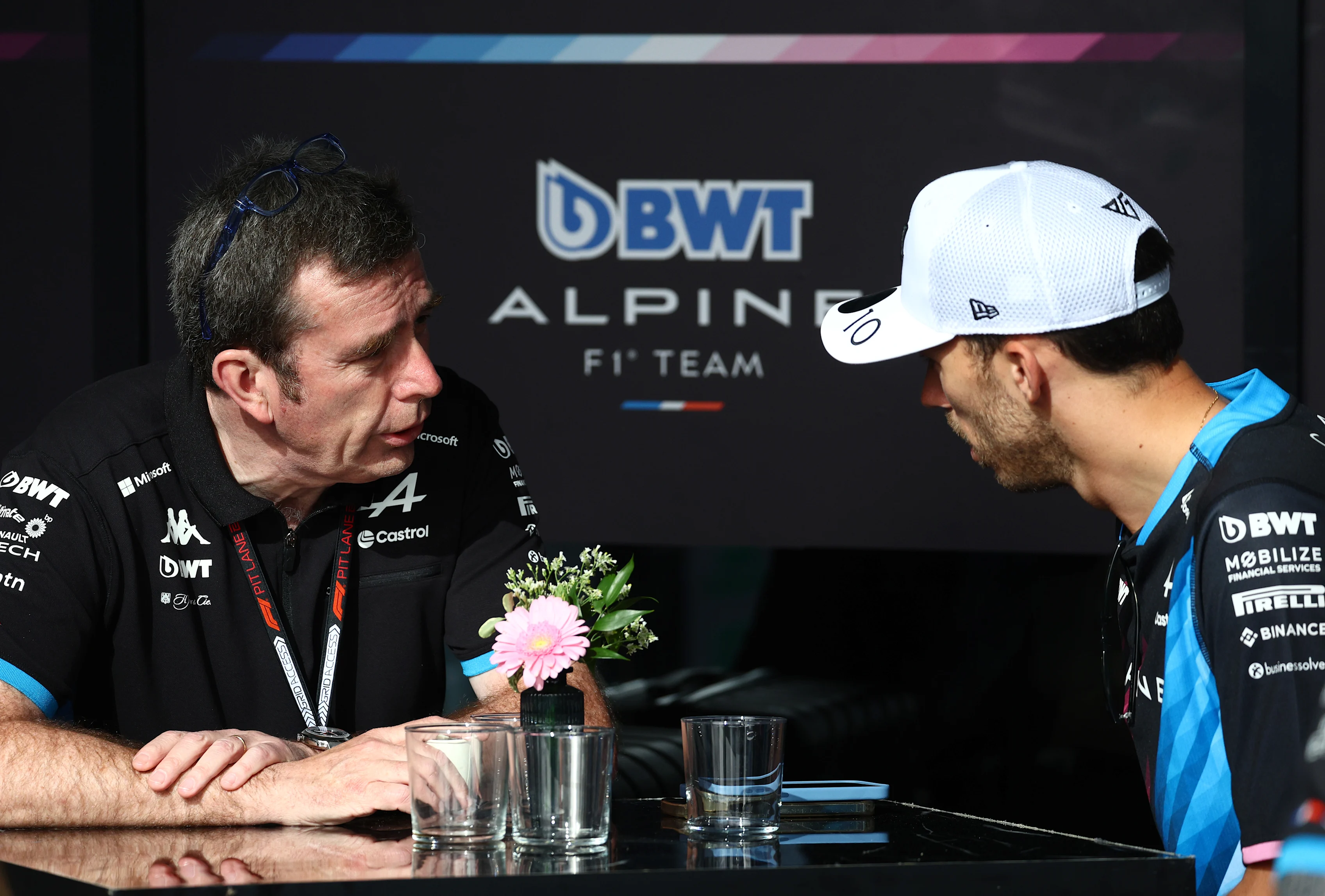 JEDDAH, SAUDI ARABIA - MARCH 06: Bruno Famin, Team Principal of Alpine F1 talks with Pierre Gasly