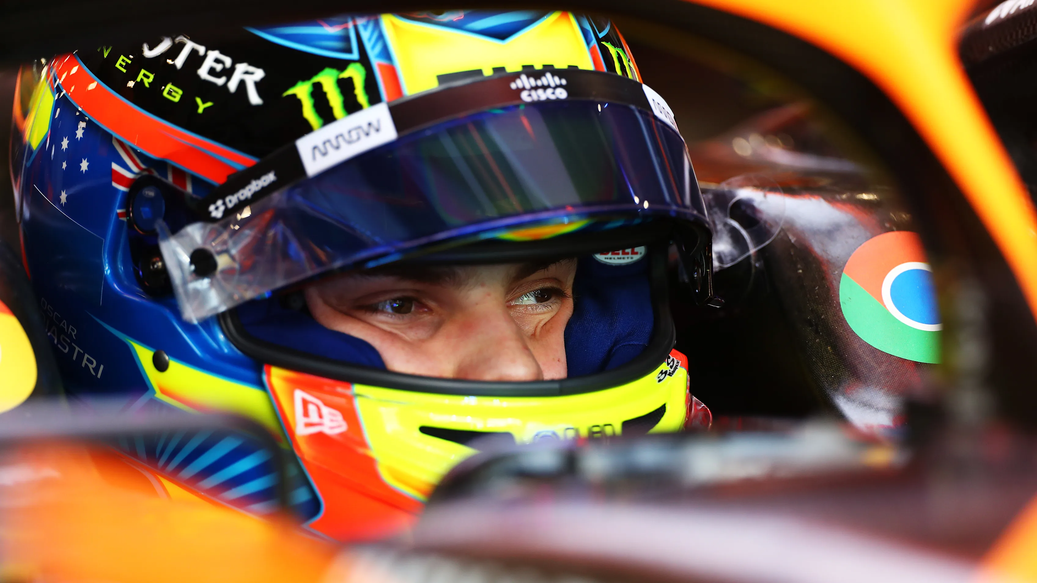 JEDDAH, SAUDI ARABIA - MARCH 08: Oscar Piastri of Australia and McLaren prepares to drive in the garage during final practice ahead of the F1 Grand Prix of Saudi Arabia at Jeddah Corniche Circuit on March 08, 2024 in Jeddah, Saudi Arabia. (Photo by Peter Fox - Formula 1/Formula 1 via Getty Images)