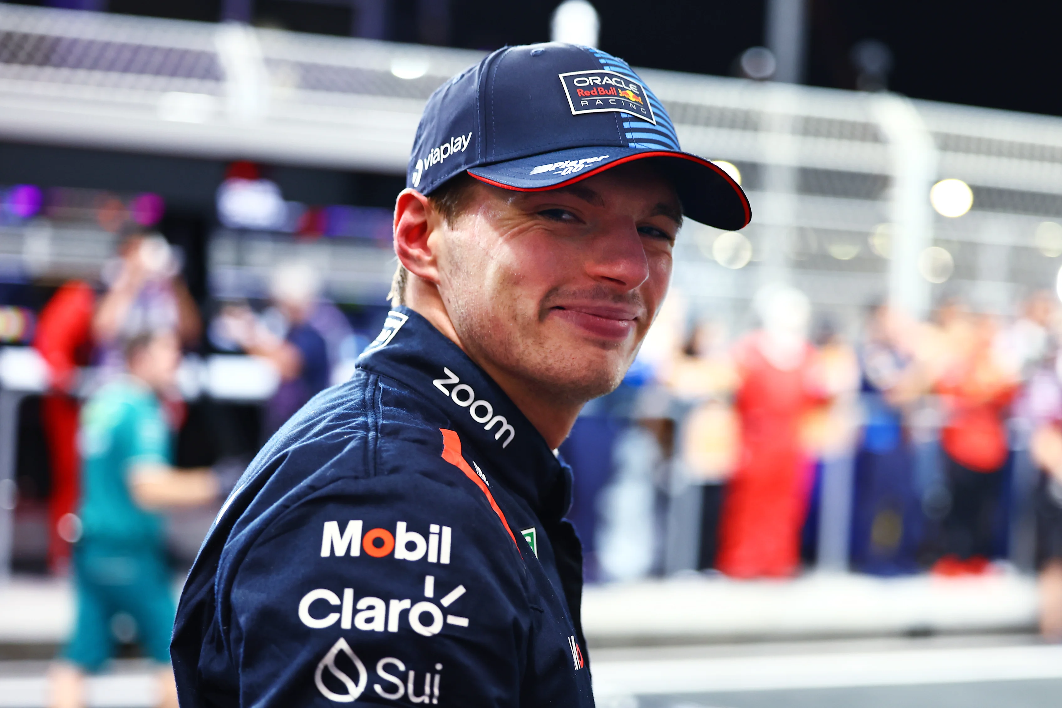 JEDDAH, SAUDI ARABIA - MARCH 08: Pole position qualifier Max Verstappen of the Netherlands and Oracle Red Bull Racing looks on in parc ferme during qualifying ahead of the F1 Grand Prix of Saudi Arabia at Jeddah Corniche Circuit on March 08, 2024 in Jeddah, Saudi Arabia. (Photo by Mark Thompson/Getty Images)