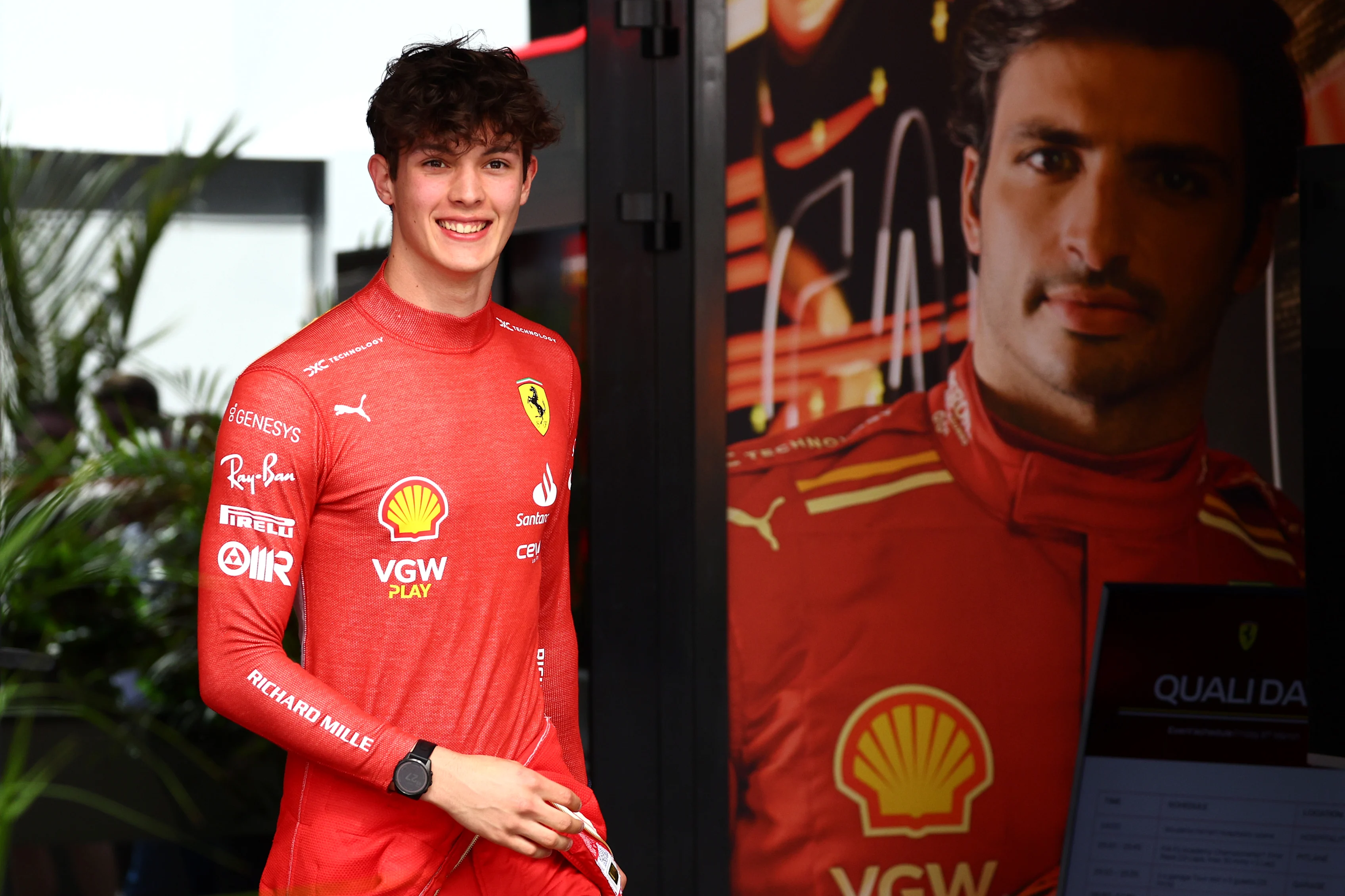 JEDDAH, SAUDI ARABIA - MARCH 08: Oliver Bearman of Great Britain and Ferrari walks from the Ferrari