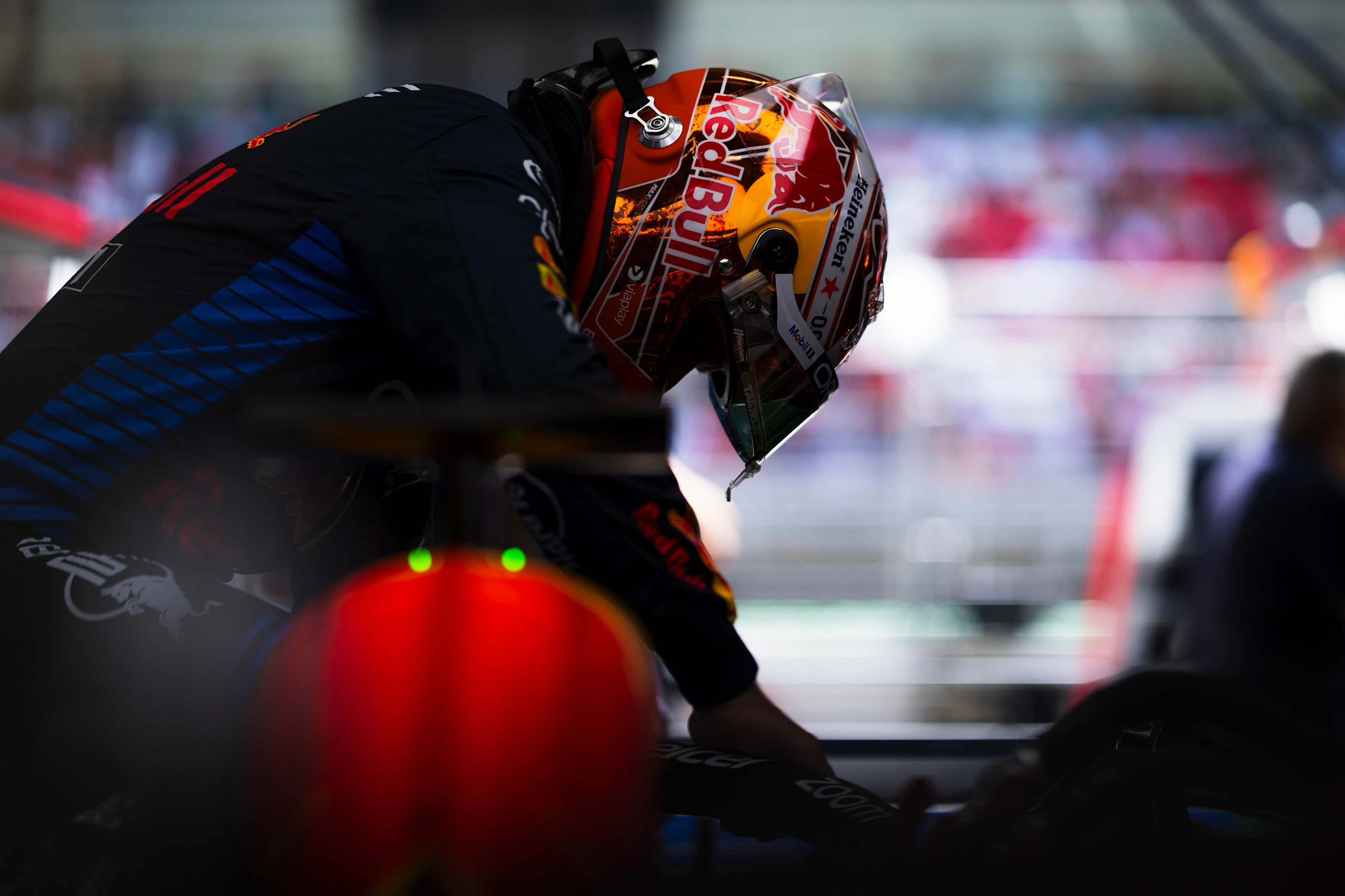 BARCELONA, SPAIN - JUNE 21: Max Verstappen of the Netherlands and Oracle Red Bull Racing prepares to drive in the garage during practice ahead of the F1 Grand Prix of Spain at Circuit de Barcelona-Catalunya on June 21, 2024 in Barcelona, Spain. (Photo by Rudy Carezzevoli/Getty Images)