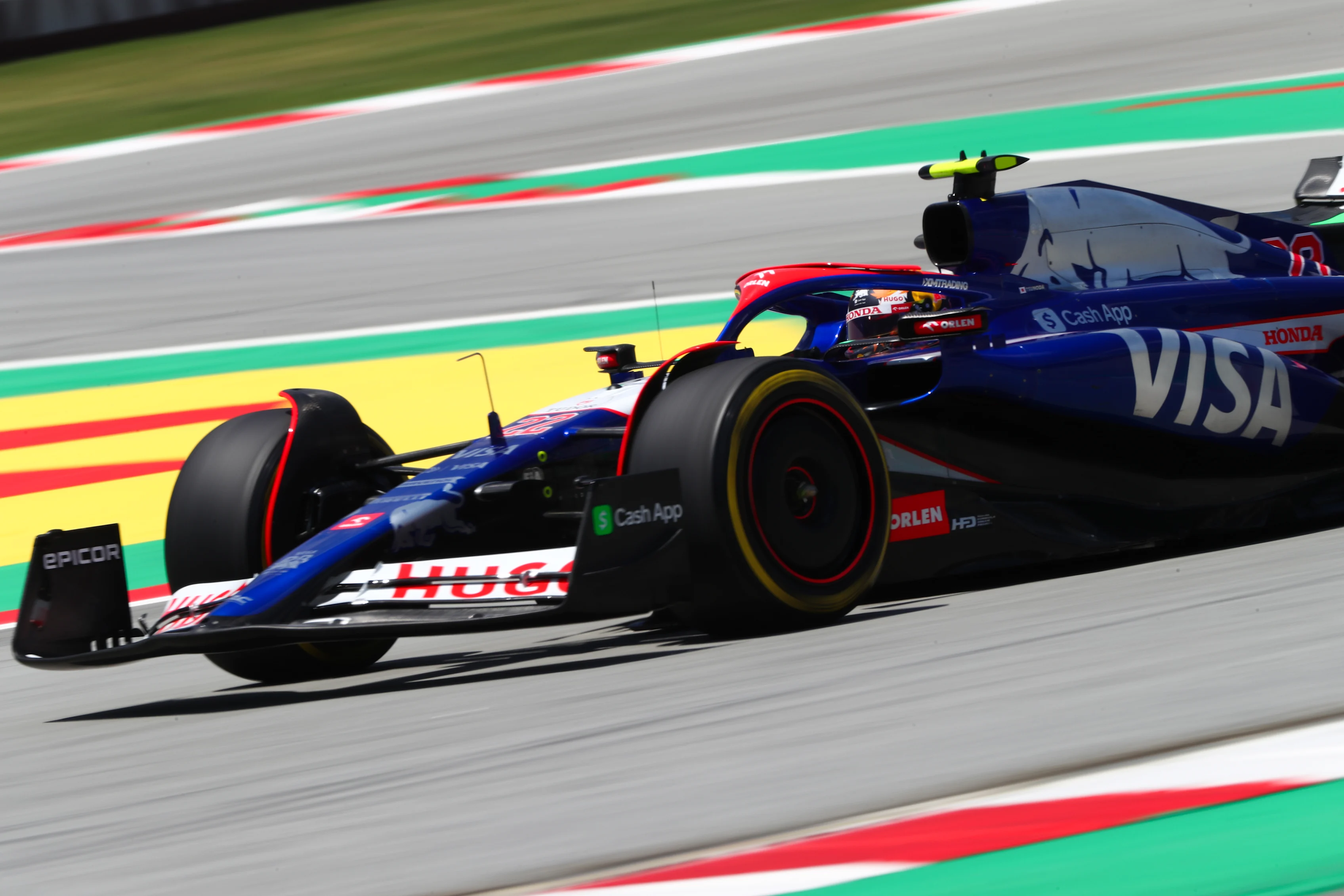 BARCELONA, SPAIN - JUNE 22: Yuki Tsunoda of Visa Cash App RB  during qualifying ahead of the F1 Grand Prix of Spain at Circuit de Barcelona-Catalunya on June 22, 2024 in Barcelona, Spain. (Photo by Peter Fox/Getty Images)