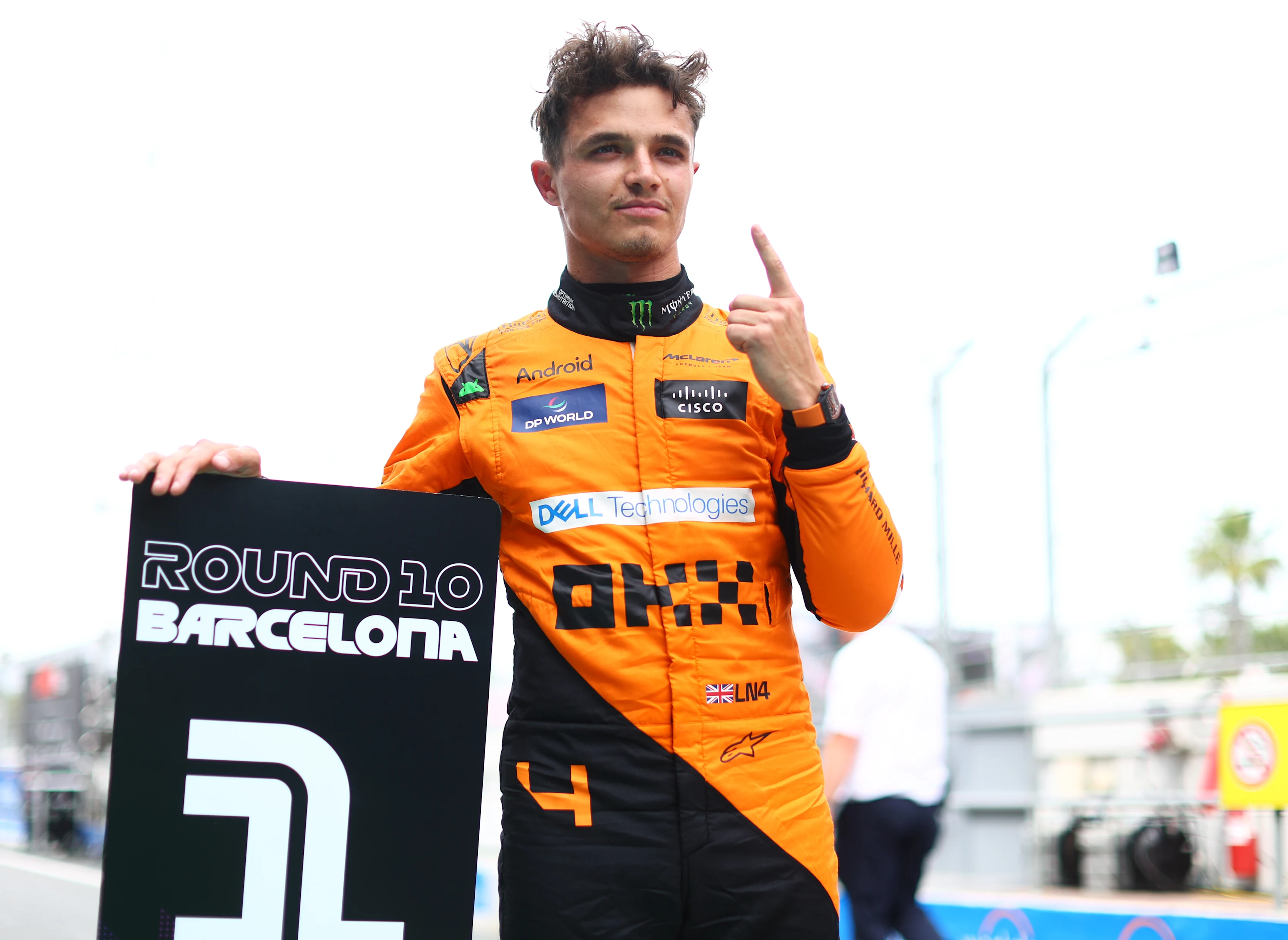 BARCELONA, SPAIN - JUNE 22: Pole position qualifier Lando Norris of Great Britain and McLaren celebrates in parc ferme during qualifying ahead of the F1 Grand Prix of Spain at Circuit de Barcelona-Catalunya on June 22, 2024 in Barcelona, Spain. (Photo by Clive Rose - Formula 1/Formula 1 via Getty Images)