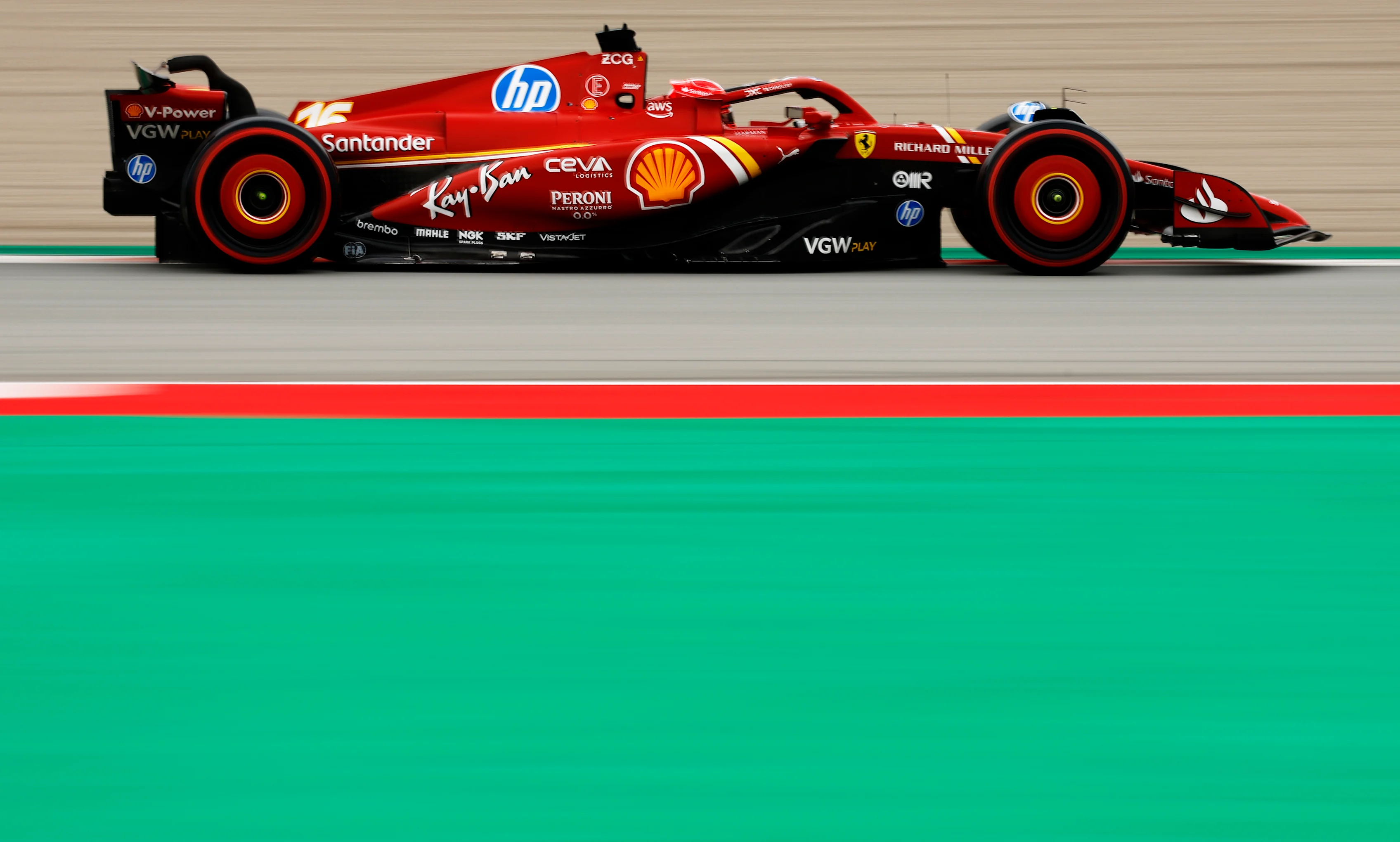 BARCELONA, SPAIN - JUNE 22: Charles Leclerc of Monaco driving the (16) Ferrari SF-24 on track during qualifying ahead of the F1 Grand Prix of Spain at Circuit de Barcelona-Catalunya on June 22, 2024 in Barcelona, Spain. (Photo by Chris Graythen/Getty Images)