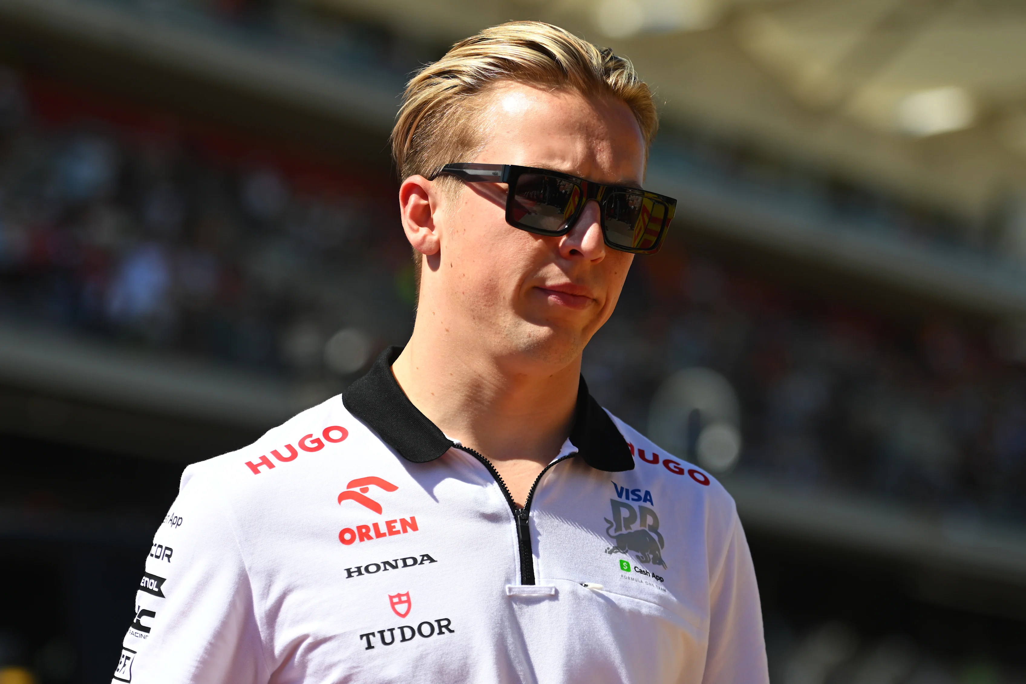 AUSTIN, TEXAS - OCTOBER 20: Liam Lawson of New Zealand and Visa Cash App RB looks on from the