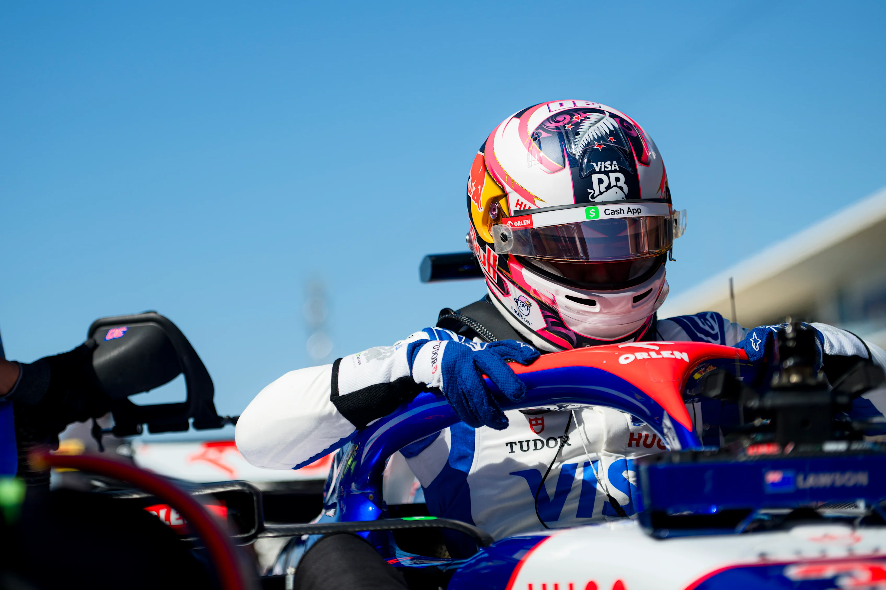 AUSTIN, TEXAS - OCTOBER 20: Liam Lawson of New Zealand and Visa Cash App RB prepares to drive on the grid during the F1 Grand Prix of United States at Circuit of The Americas on October 20, 2024 in Austin, Texas. (Photo by Rudy Carezzevoli/Getty Images)