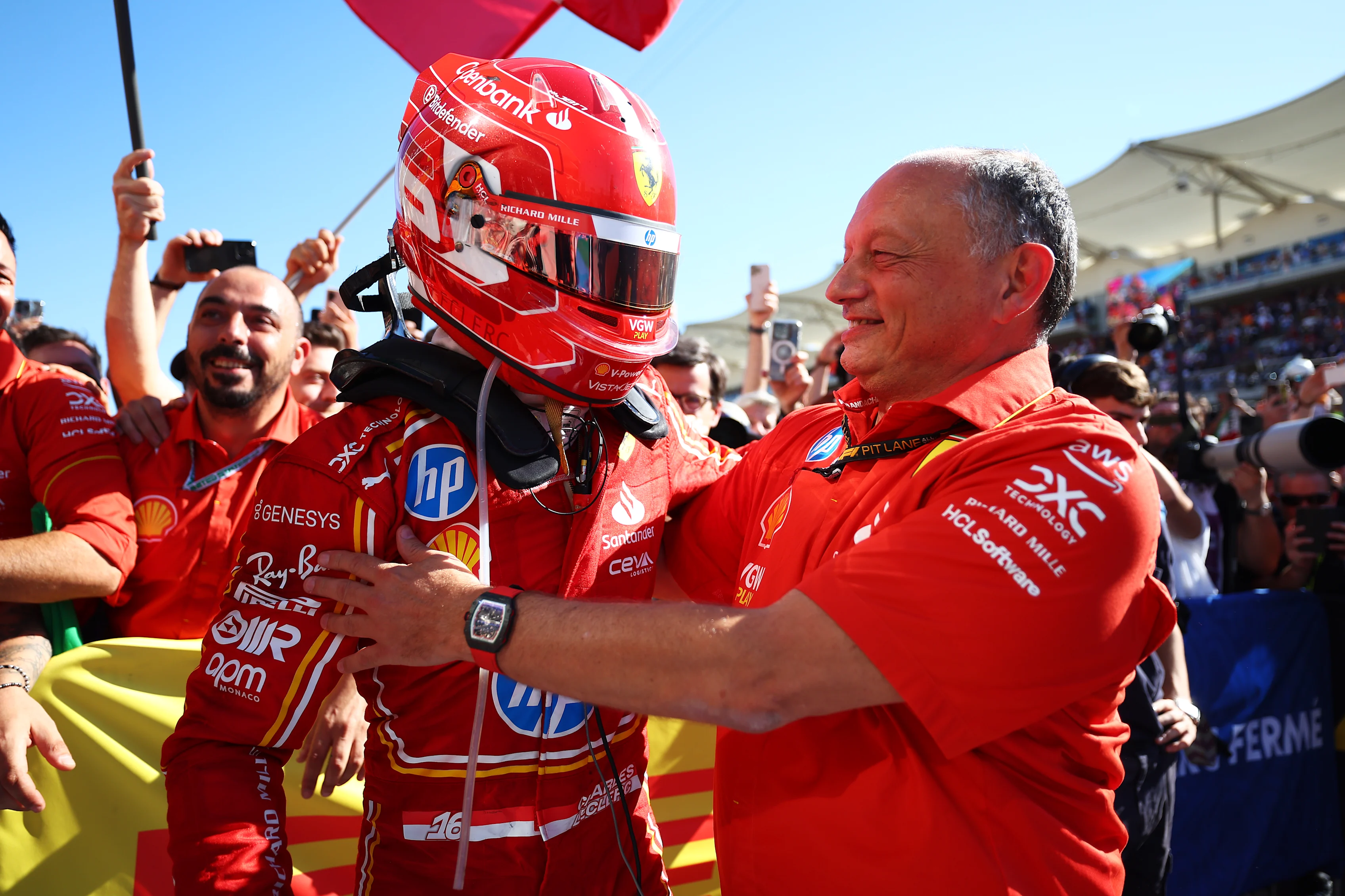 AUSTIN, TEXAS - OCTOBER 20: Race winner Charles Leclerc of Monaco and Ferrari celebrates with